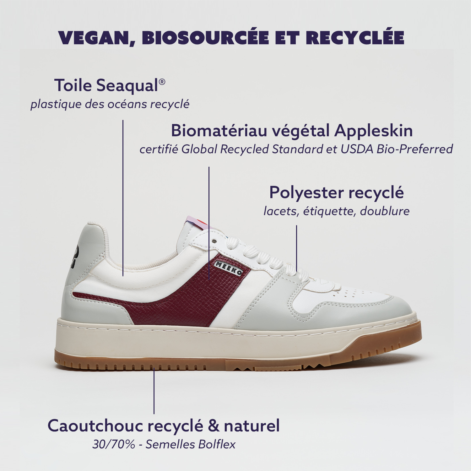MEEKO men vegan Sneakers Kiboko Wine Red