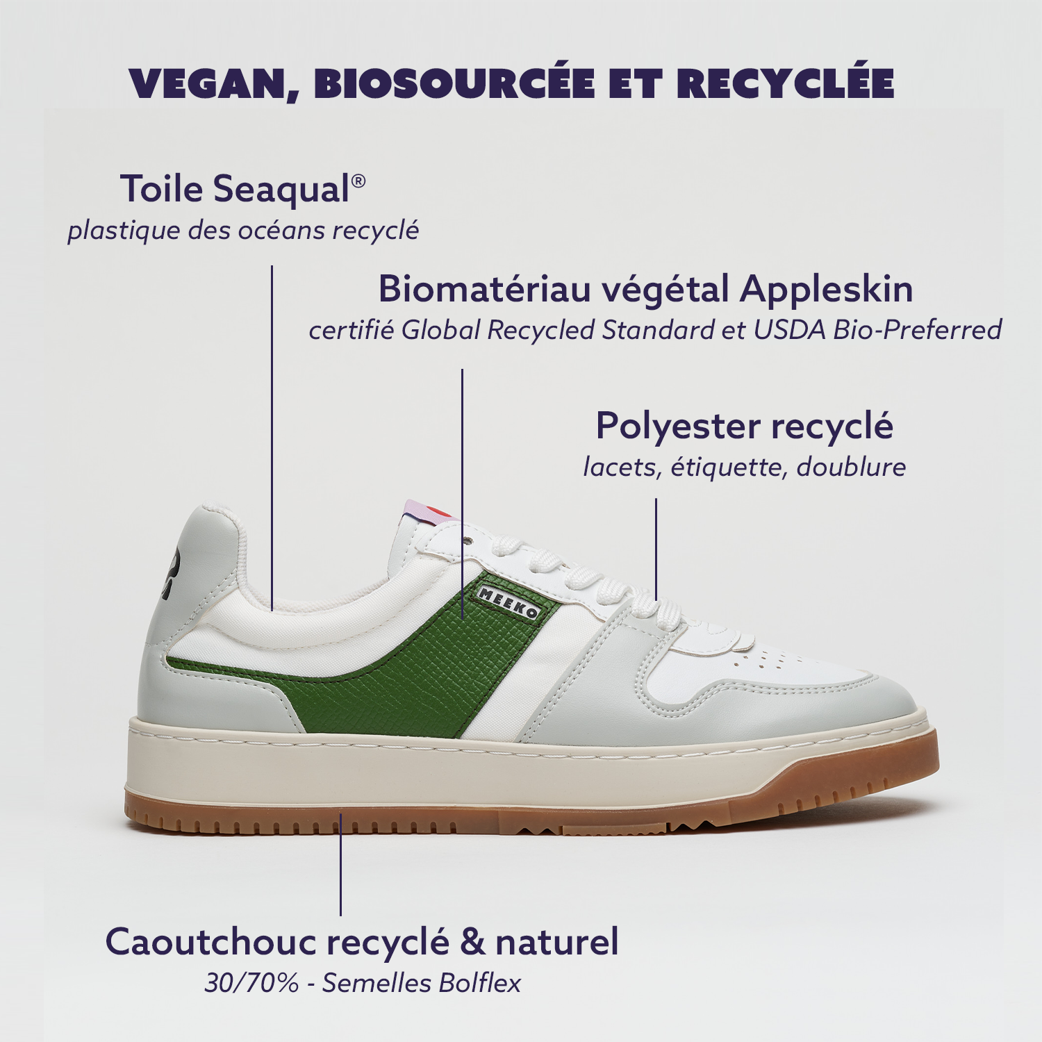 MEEKO men vegan Sneakers Kiboko Green