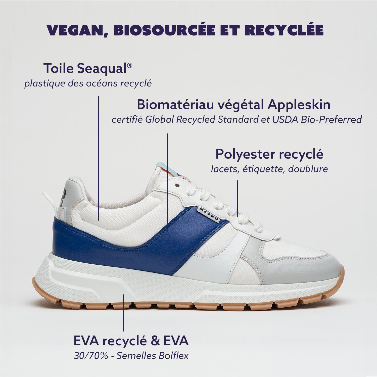 MEEKO men vegan Sneakers Coco Pongo Klein Blue