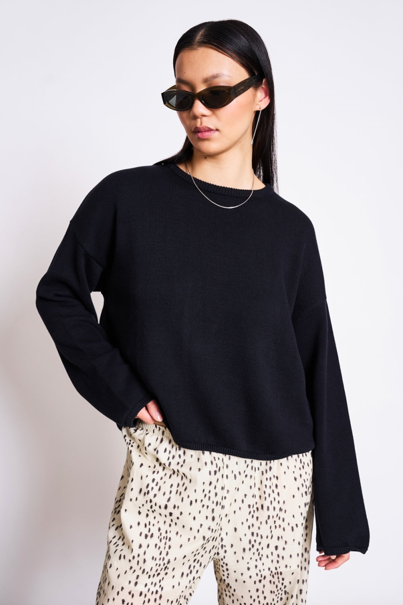 Image of JAN 'N JUNE dames vegan Trui Met Ronde Hals Hoy Zwart