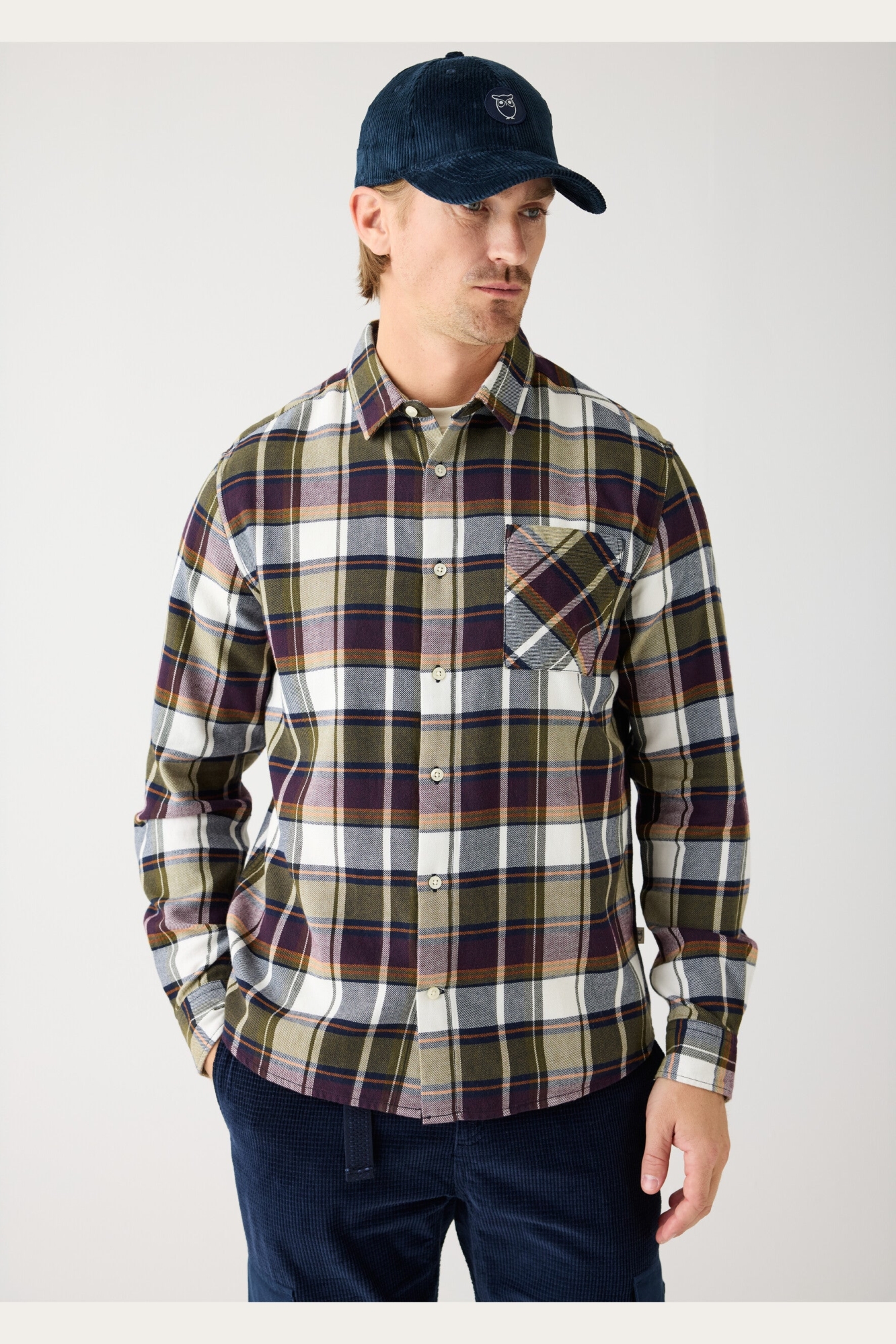 KnowledgeCotton Apparel Herren vegan Hemd Flanell Hellkariert Blau