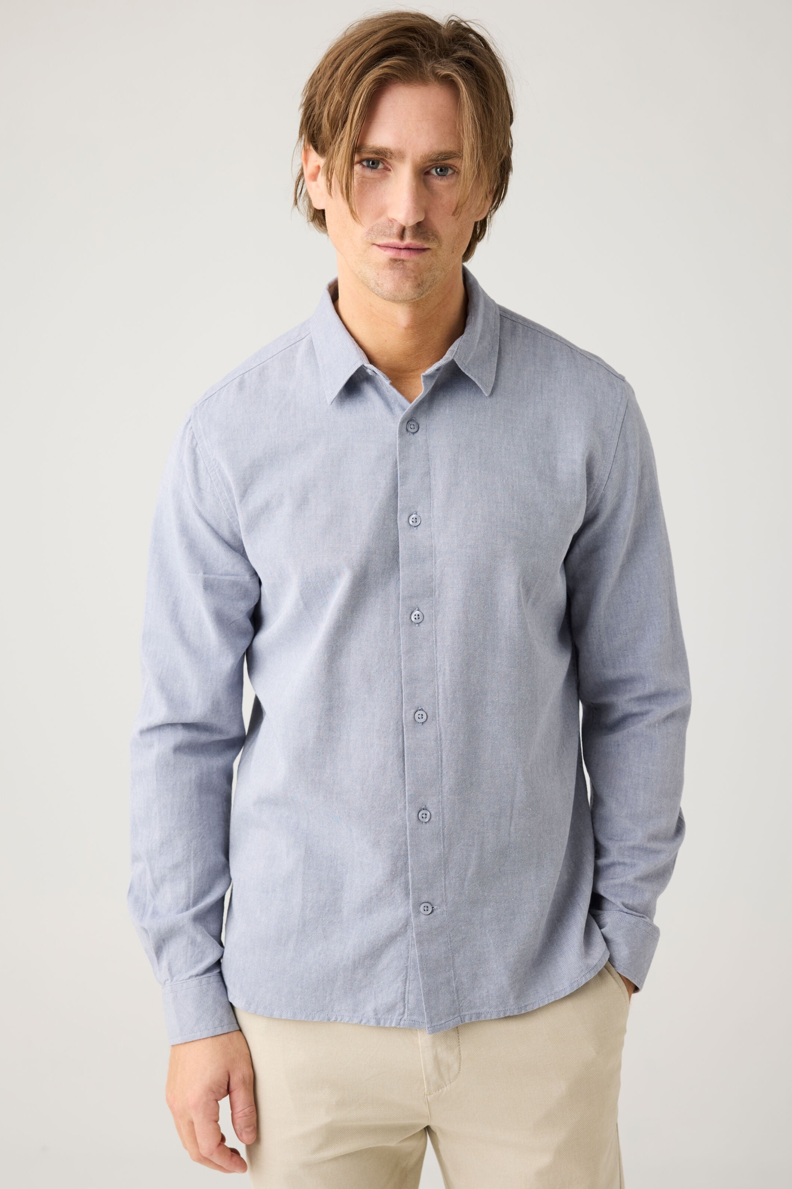 KnowledgeCotton Apparel Herren vegan Hemd Light Twill Vintage Indigo