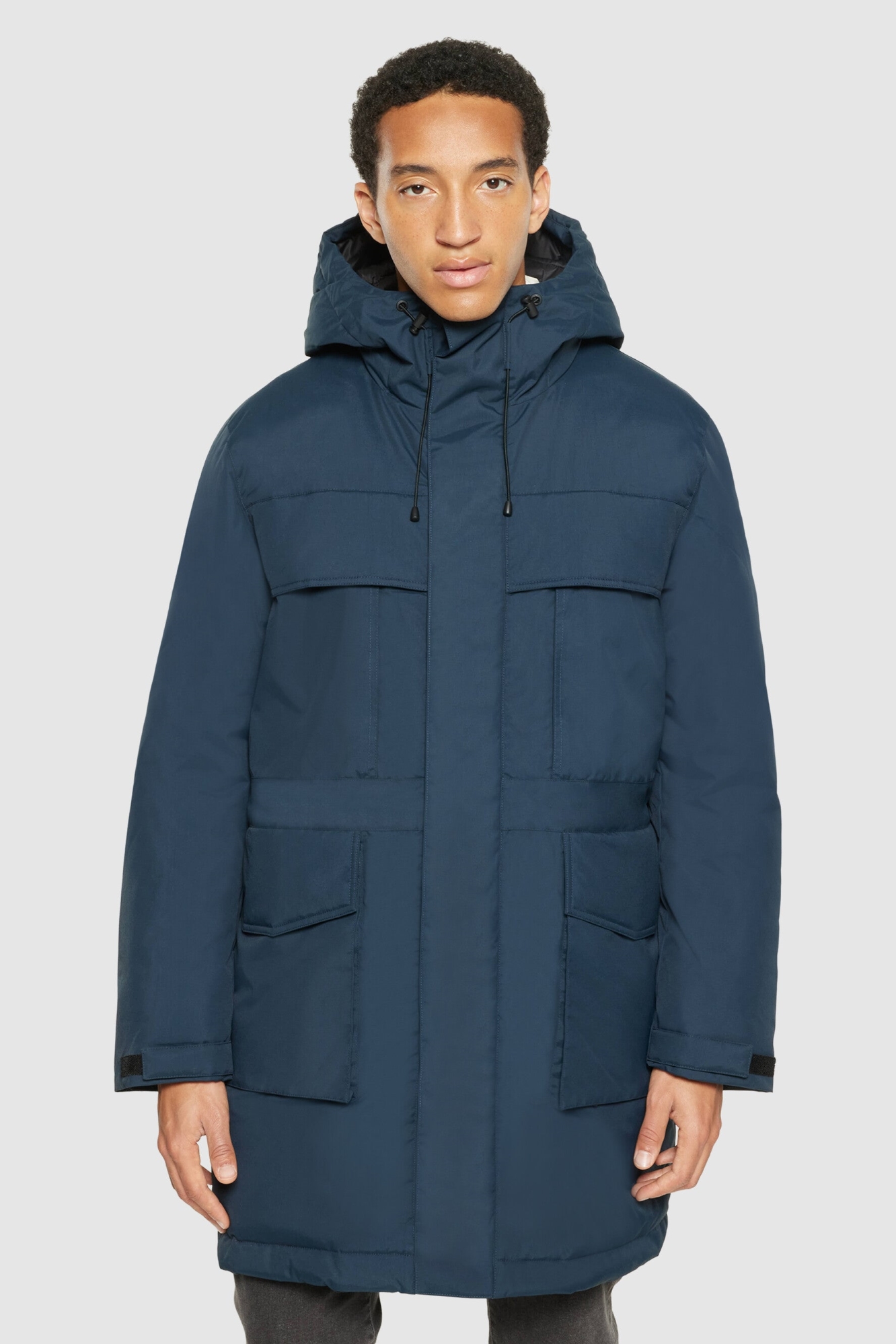 Image of KnowledgeCotton Apparel mannen vegan Jas Lang Gewatteerd Apex Canvas Totaal Eclipse Marineblauw