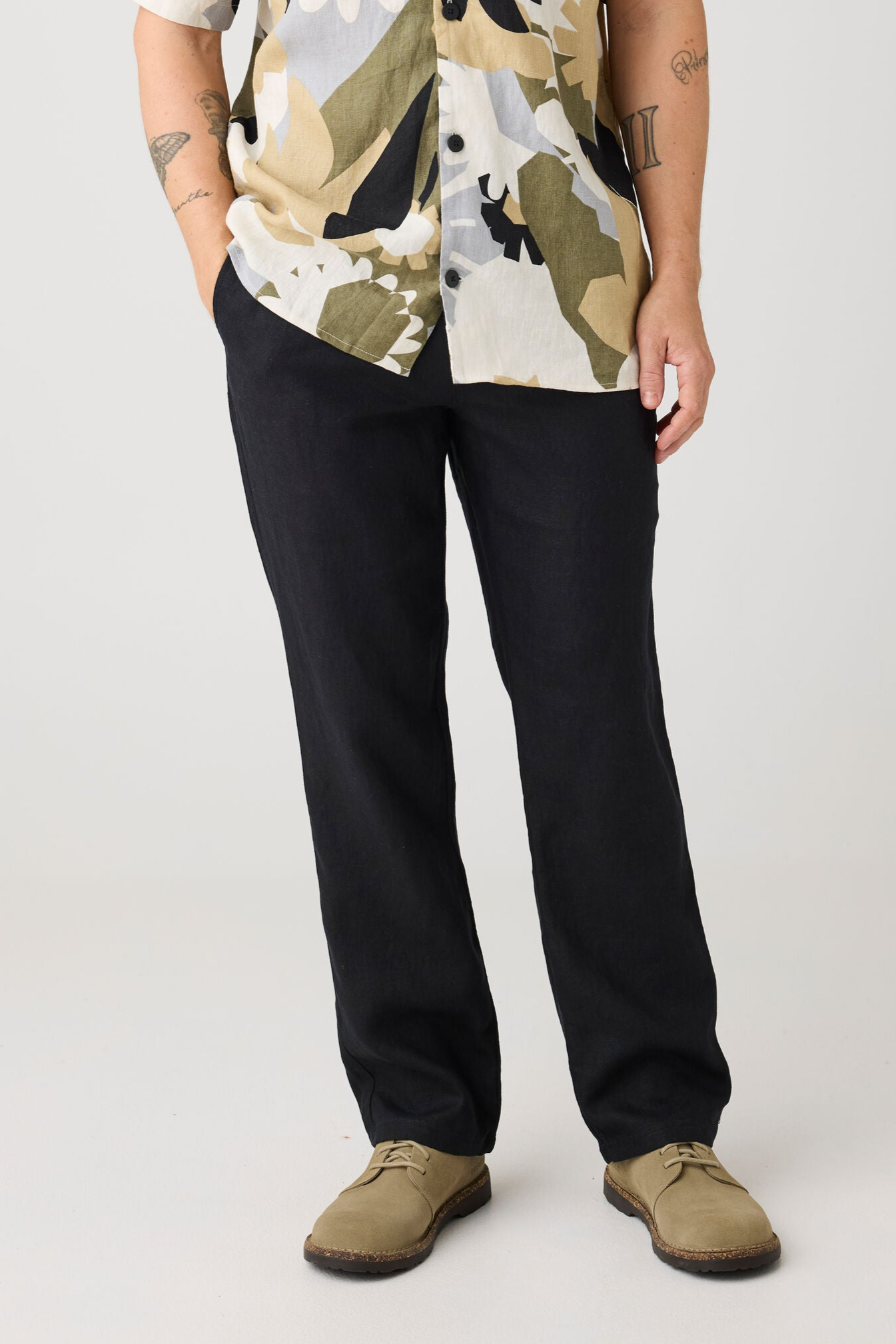 Image of KnowledgeCotton Apparel mannen vegan Broek Los Linnen Zwart Jet