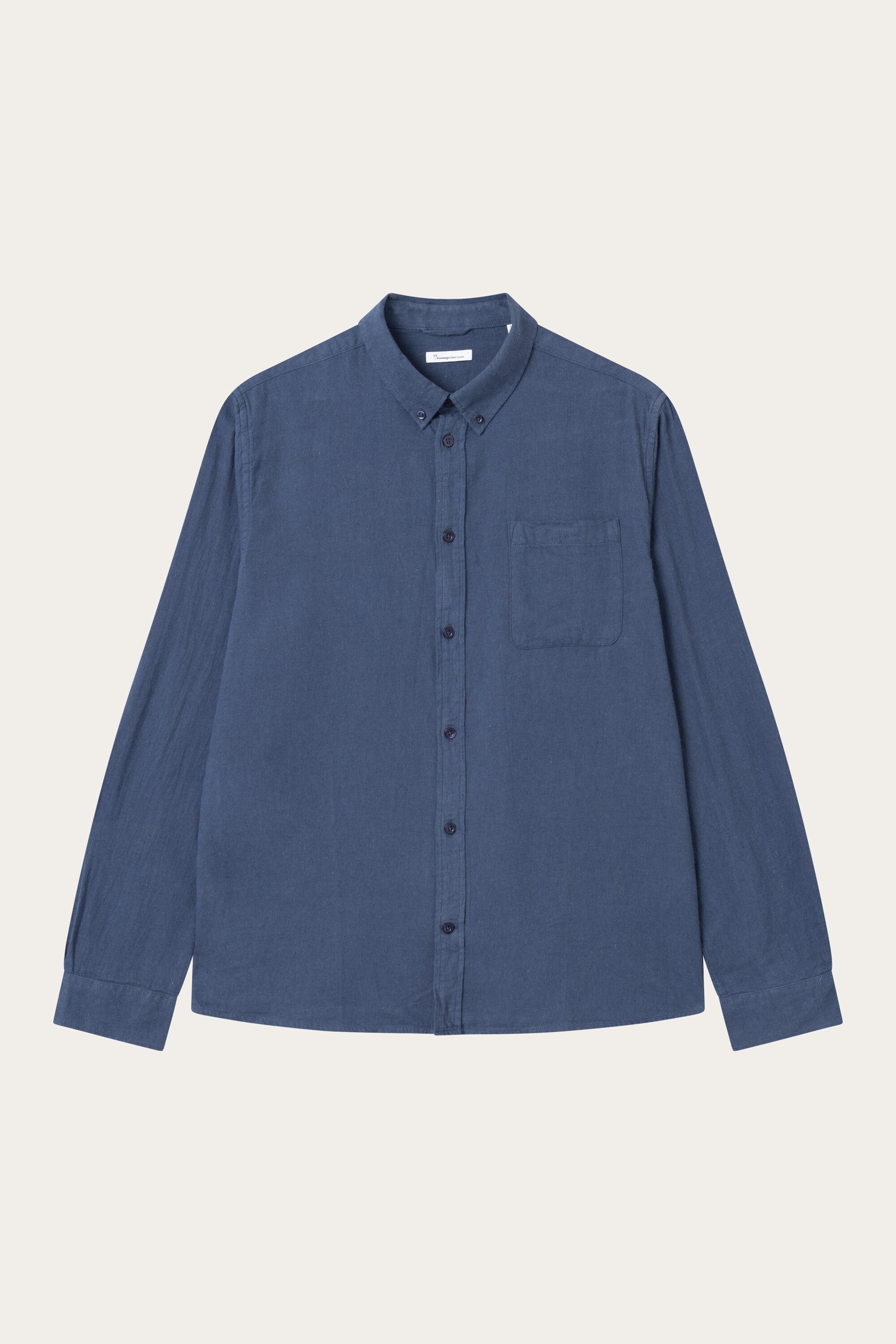 KnowledgeCotton Apparel Herren vegan Hemd Flanell Regular Melange Estate Blau