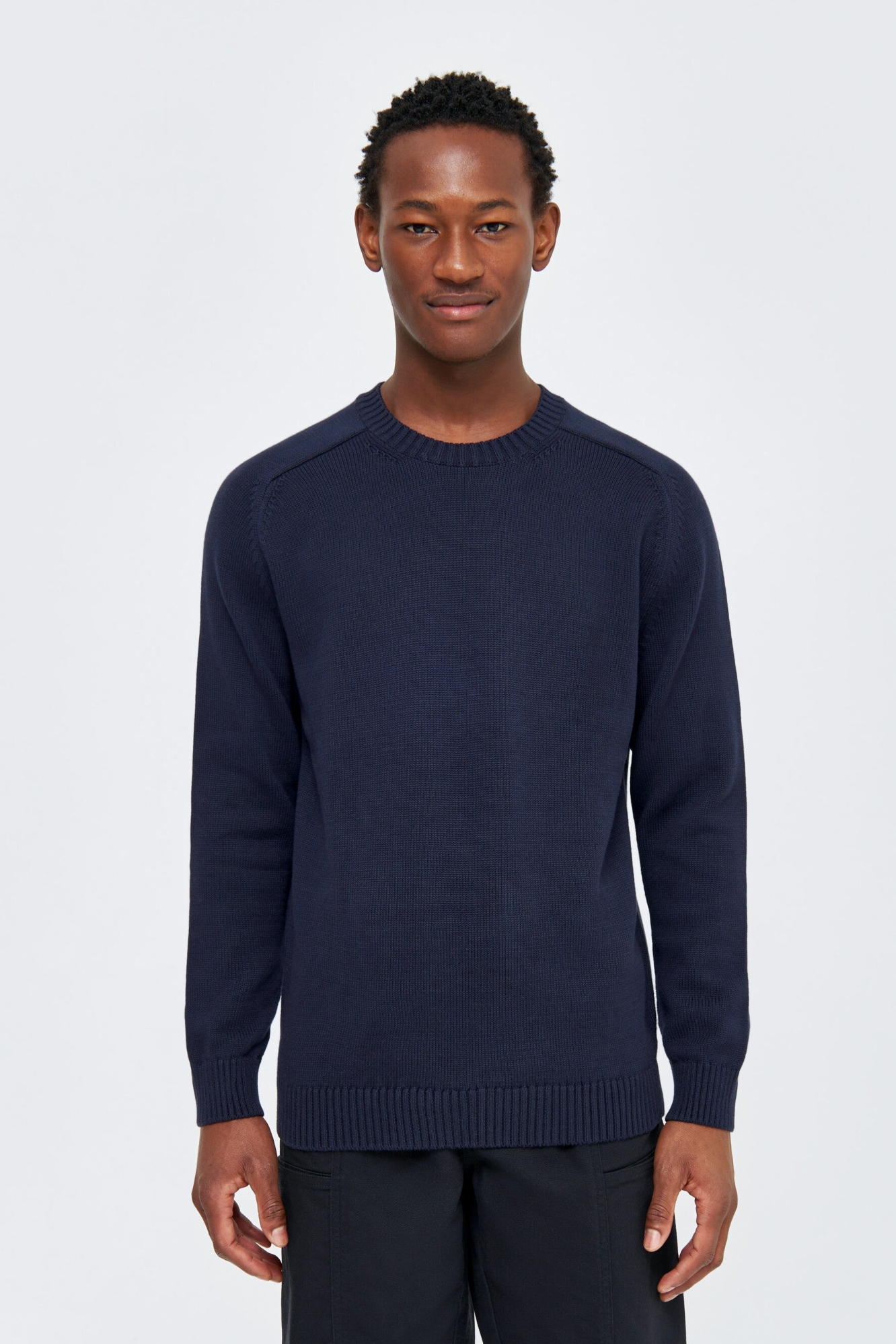 KnowledgeCotton Apparel Herren vegan Strickpullover Einfarbig Rundhalsausschnitt Nachthimmel