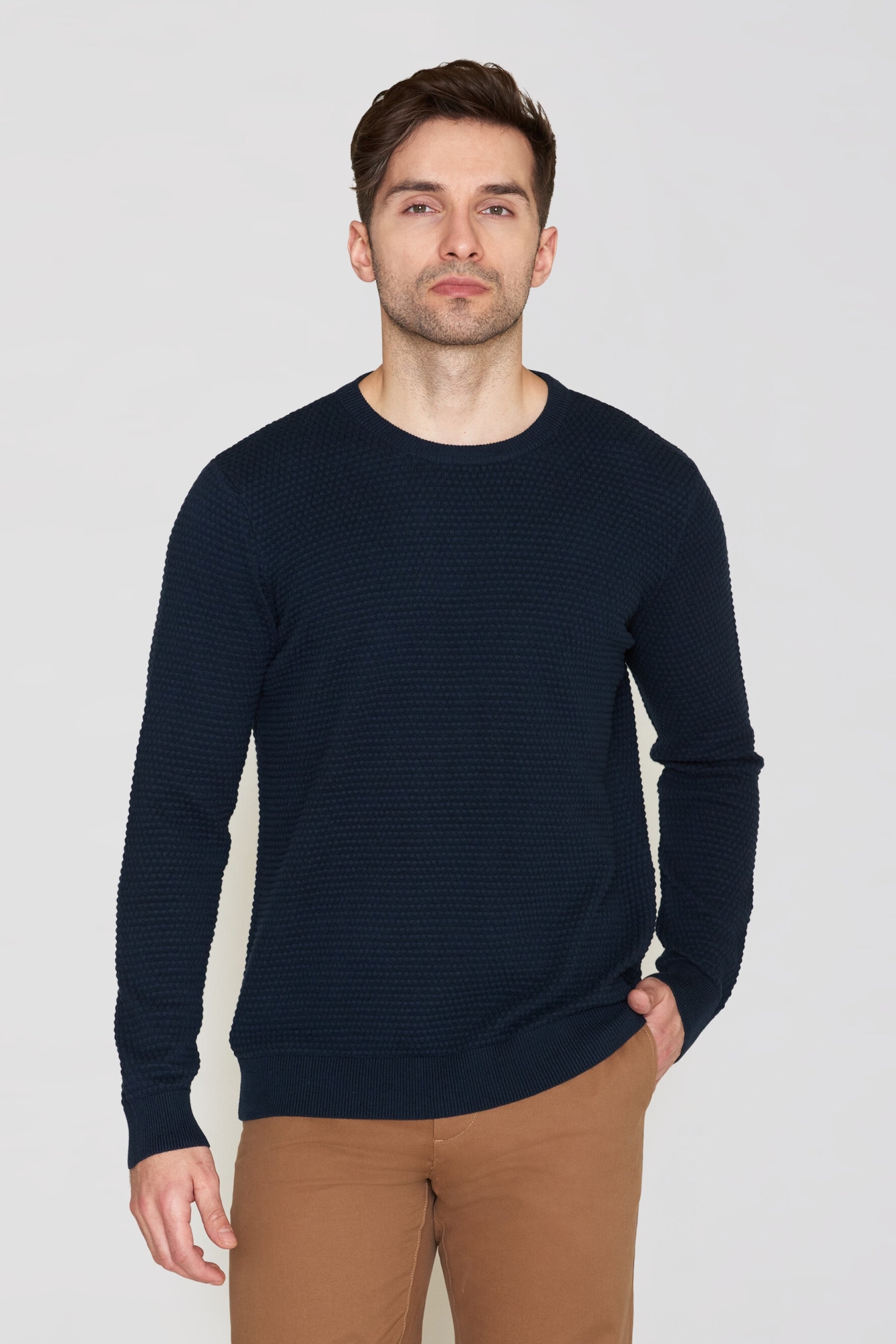106948 - Herren vegan Strickpullover Vagn Bubble Crew Neck Total Eclipse Navy