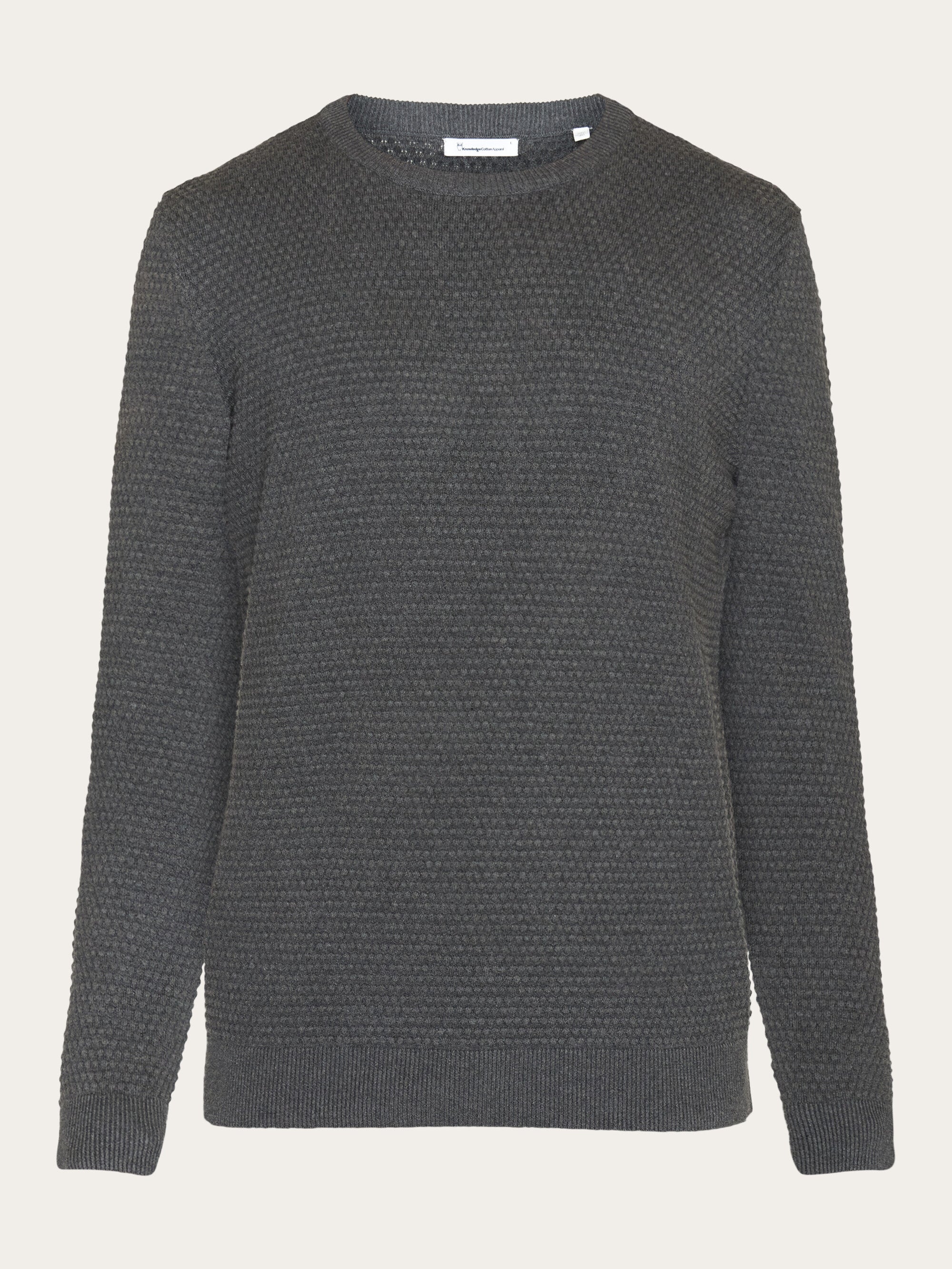 KnowledgeCotton Apparel men vegan Knit Sweater Vagn Bubble Crew Neck Dark Grey Melange