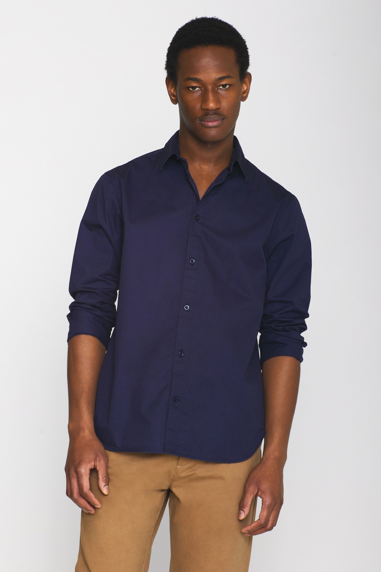 Image of KnowledgeCotton Apparel mannen vegan Shirt Alf Regular Crispy Total Eclipse Navy