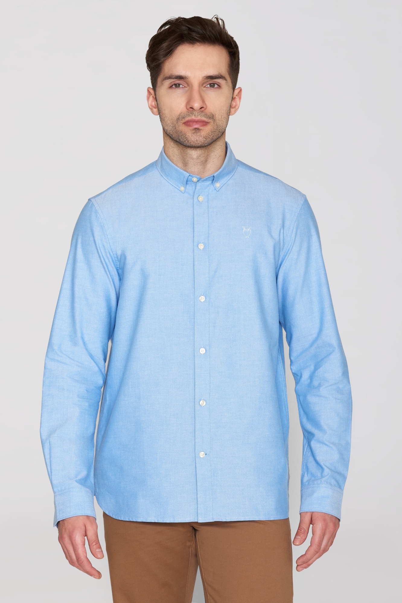 KnowledgeCotton Apparel Herren vegan Hemd Oxford Harald Klein Eule Lapis Blau