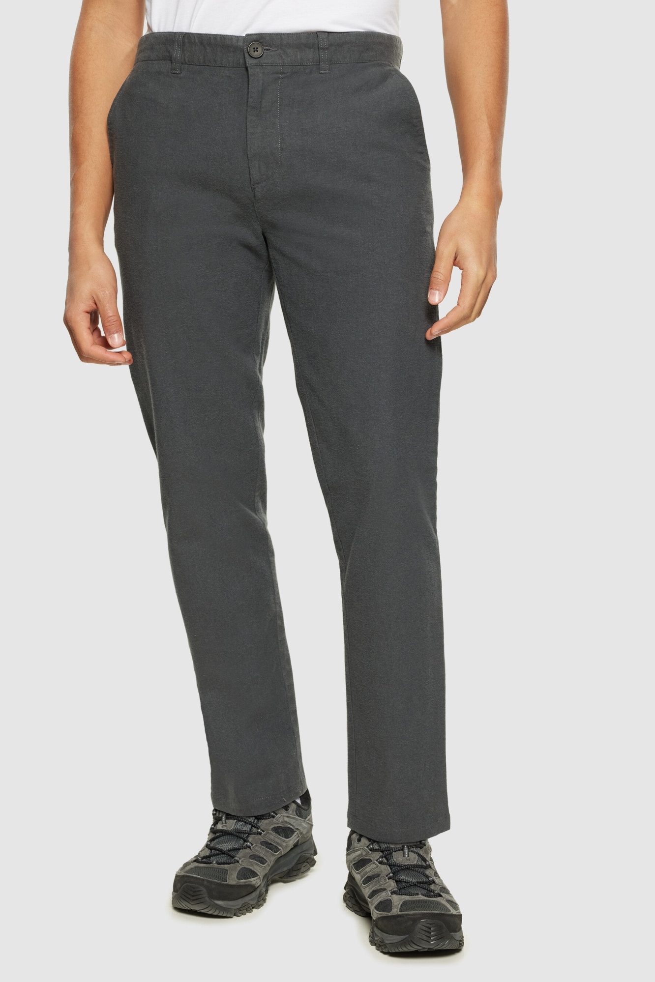 KnowledgeCotton Apparel Herren vegan Chino Hose Chuck Regular Flanell Grau Nadelstreifen
