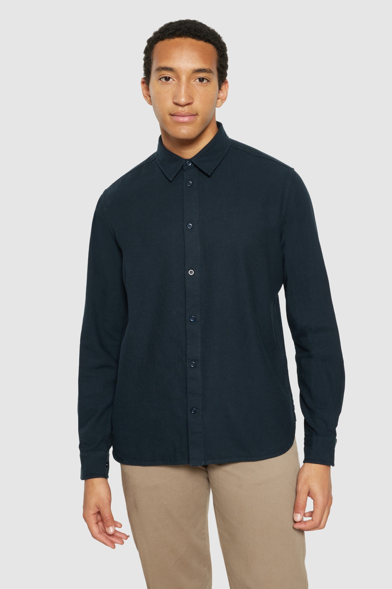 Image of KnowledgeCotton Apparel mannen vegan Shirt Flanel Dune Regular Total Eclipse Navy