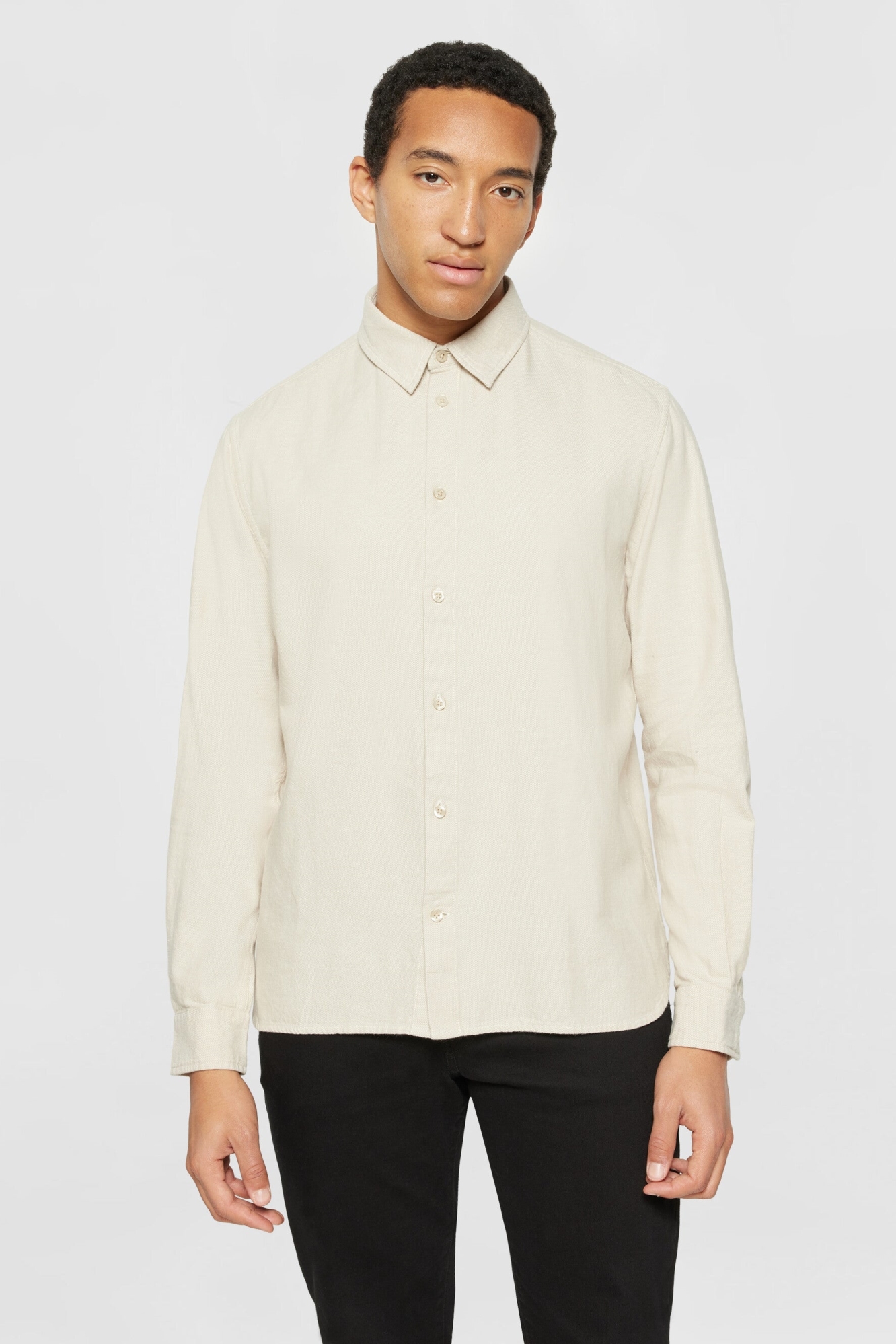 Image of KnowledgeCotton Apparel mannen vegan Shirt Flanel Dune Regular Licht Verengrijs