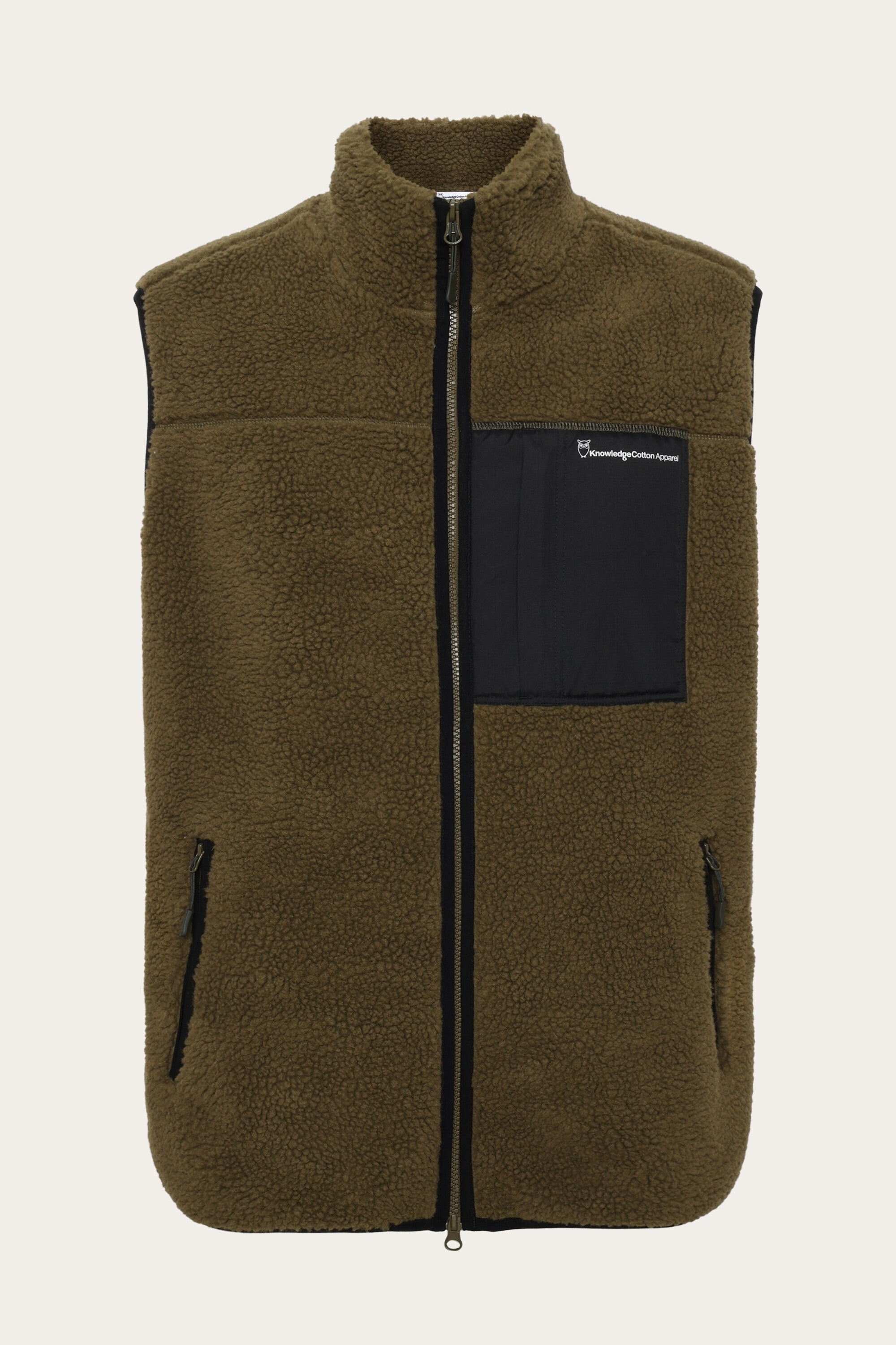 Image of KnowledgeCotton Apparel mannen vegan Vest Fleece Teddy Donker Olijfgroen