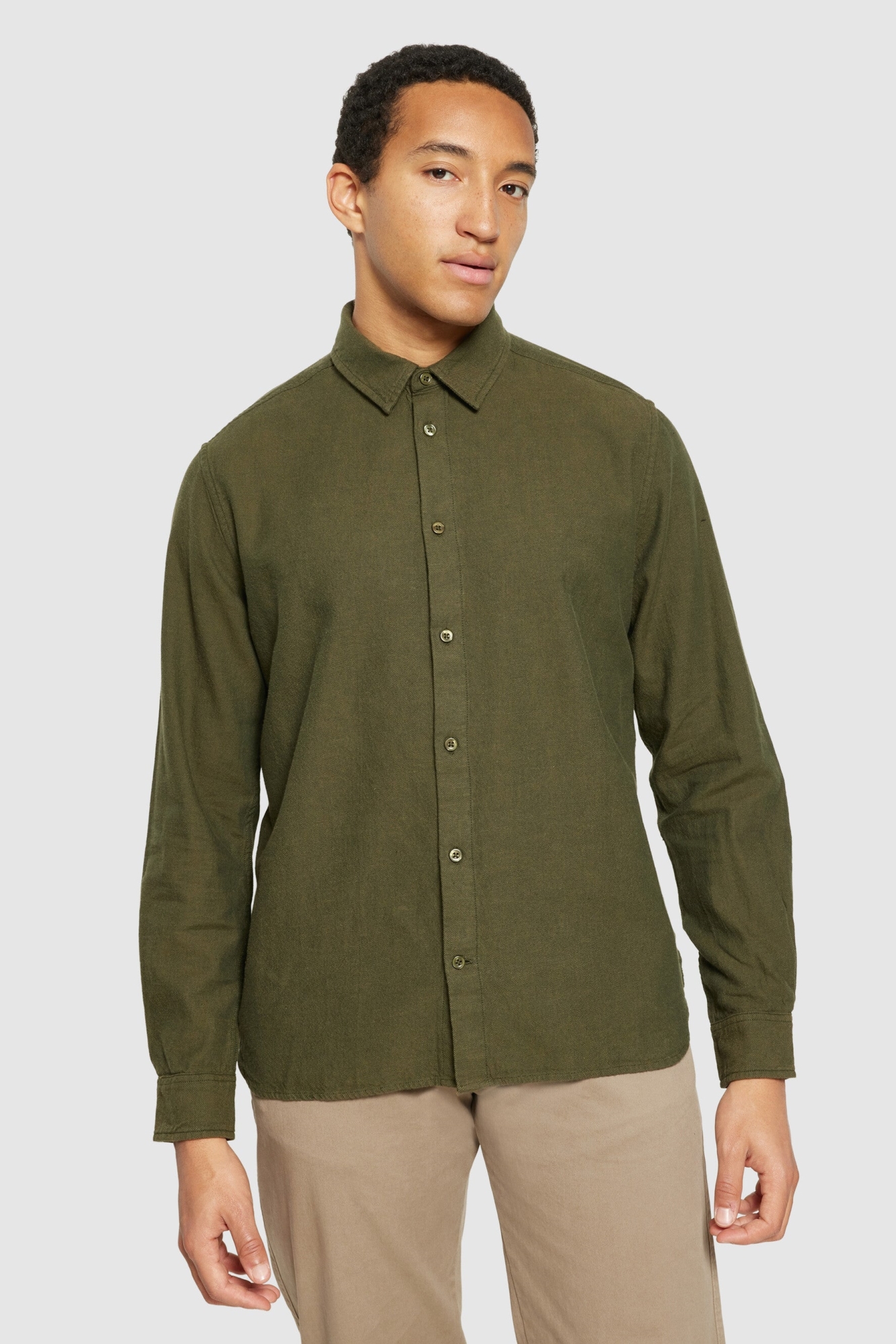 Image of KnowledgeCotton Apparel mannen vegan Shirt Flanel Dune Regular Forrest Night Green