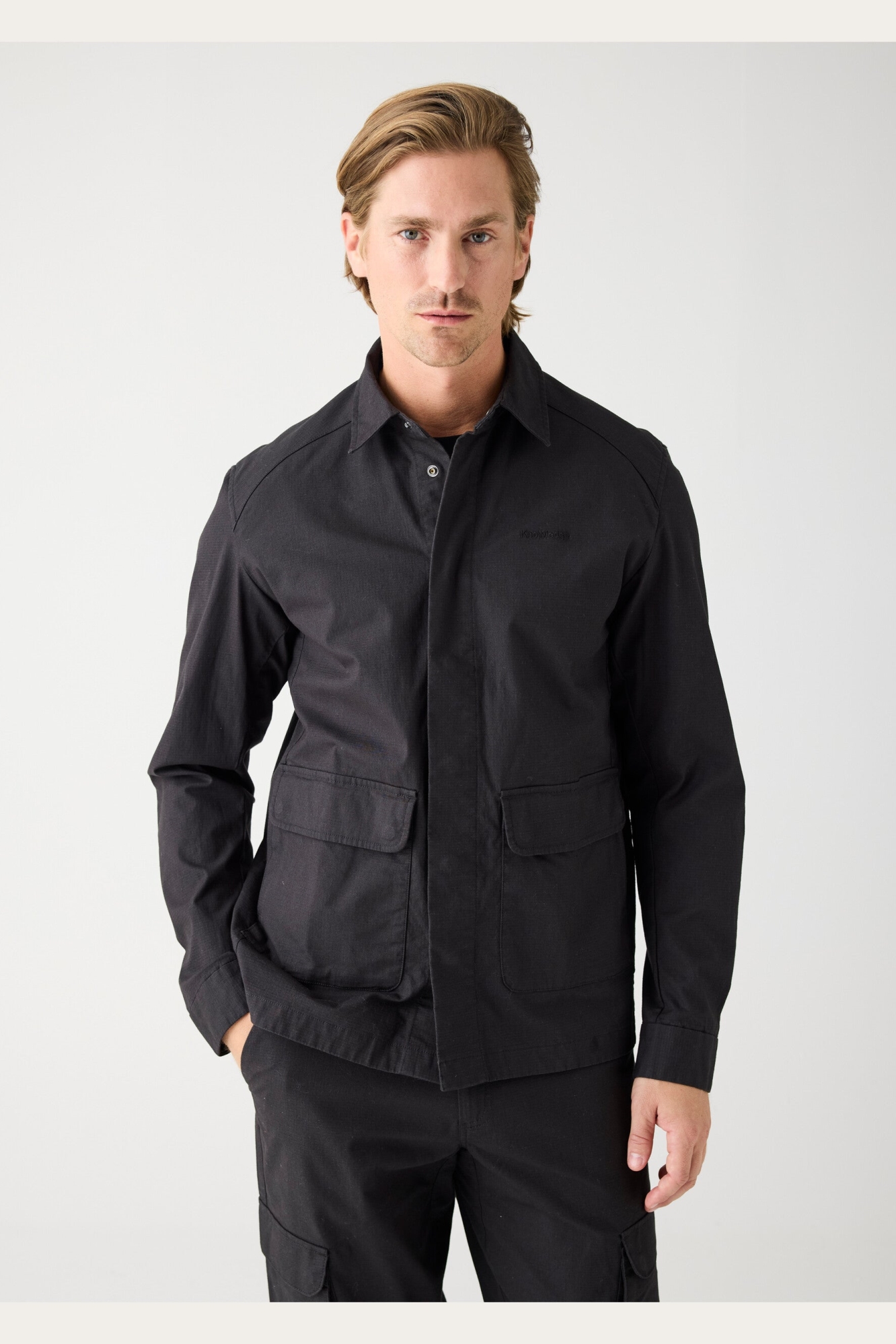 Image of KnowledgeCotton Apparel mannen vegan Overshirt Ripstop Zwart Jet