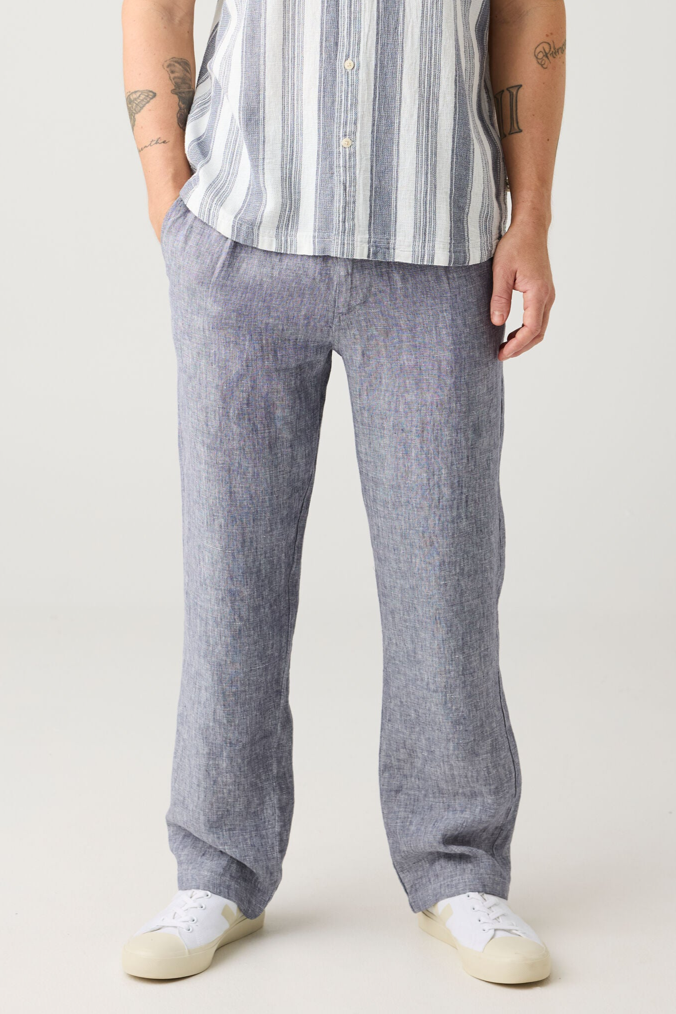 Image of KnowledgeCotton Apparel mannen vegan Broek Los Linnen Vintage Indigo