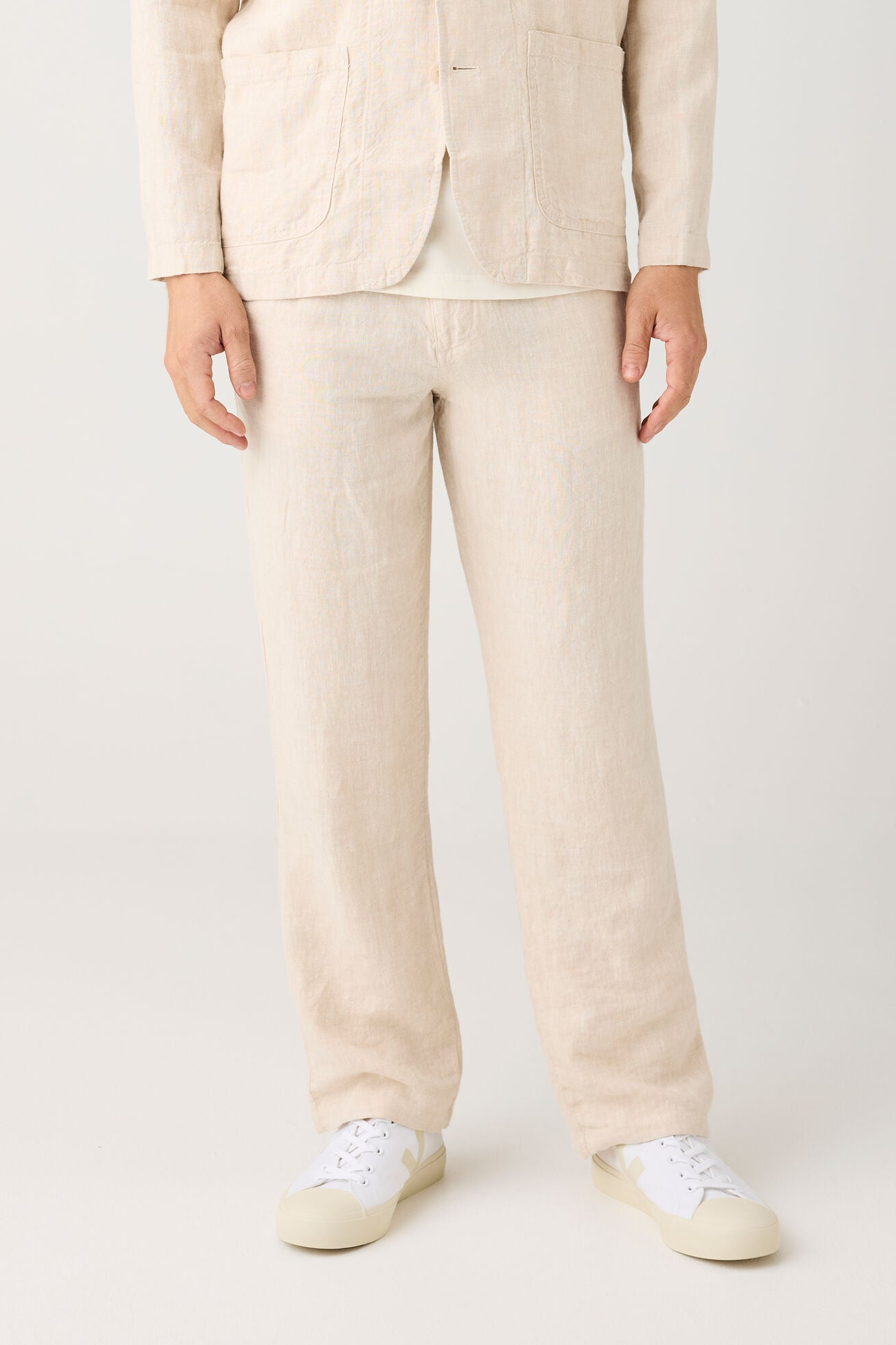 Image of KnowledgeCotton Apparel mannen vegan Broek Los Linnen Licht Veren Grijs