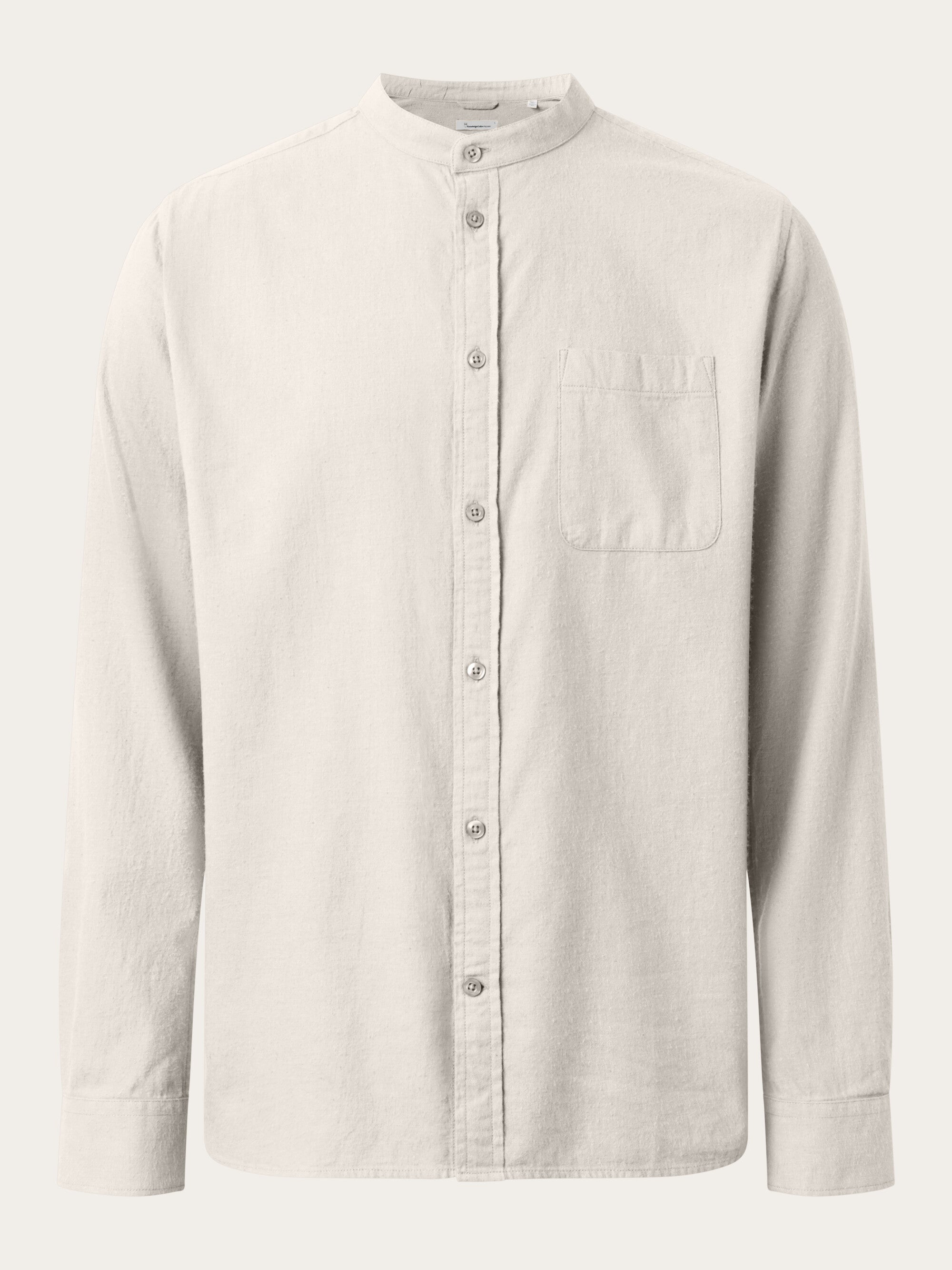 KnowledgeCotton Apparel men vegan Shirt Stand Collar Regular Melange Greige