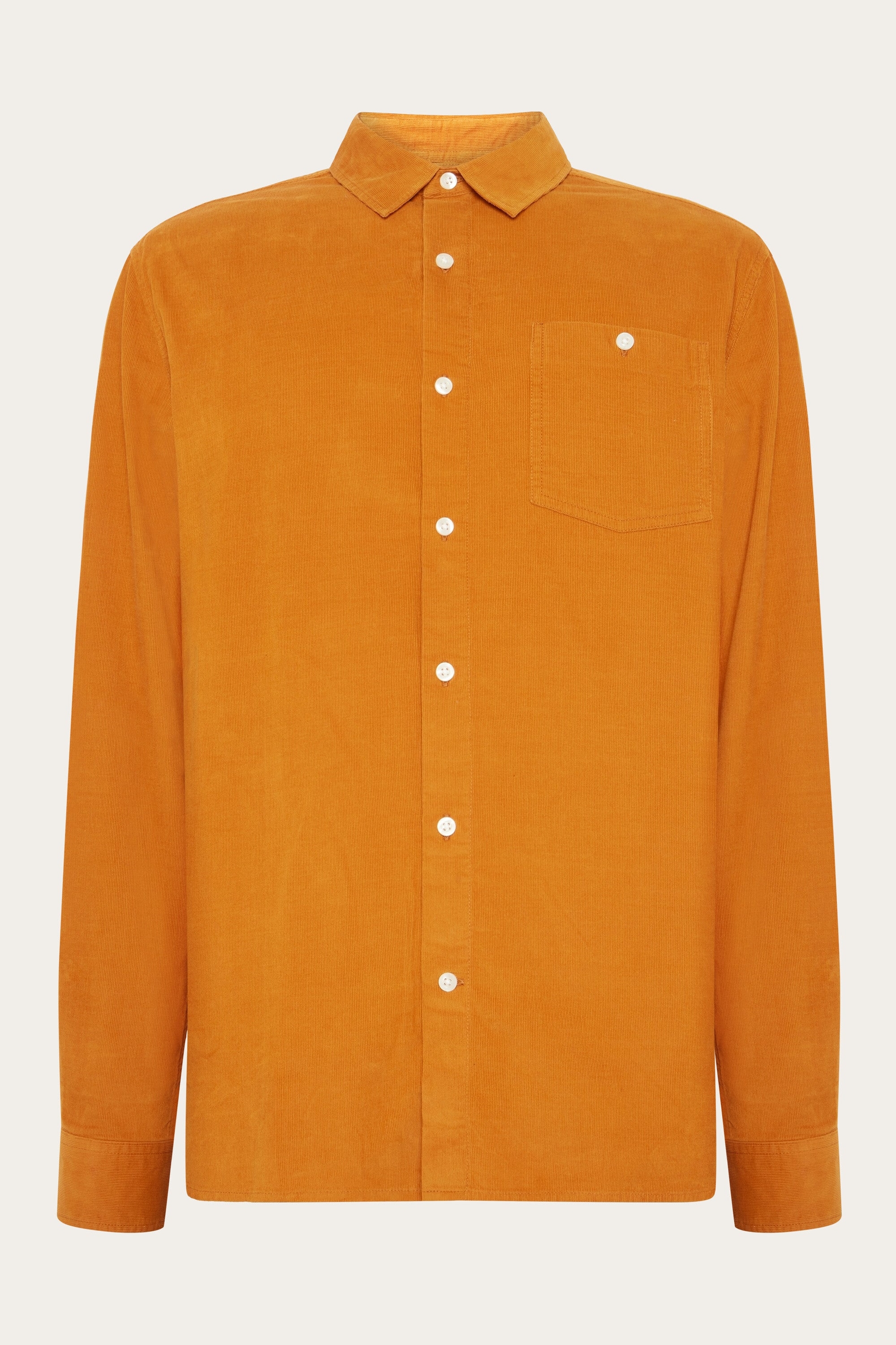 KnowledgeCotton Apparel Herren vegan Hemd Regular Corduroy Pumpkin Spice