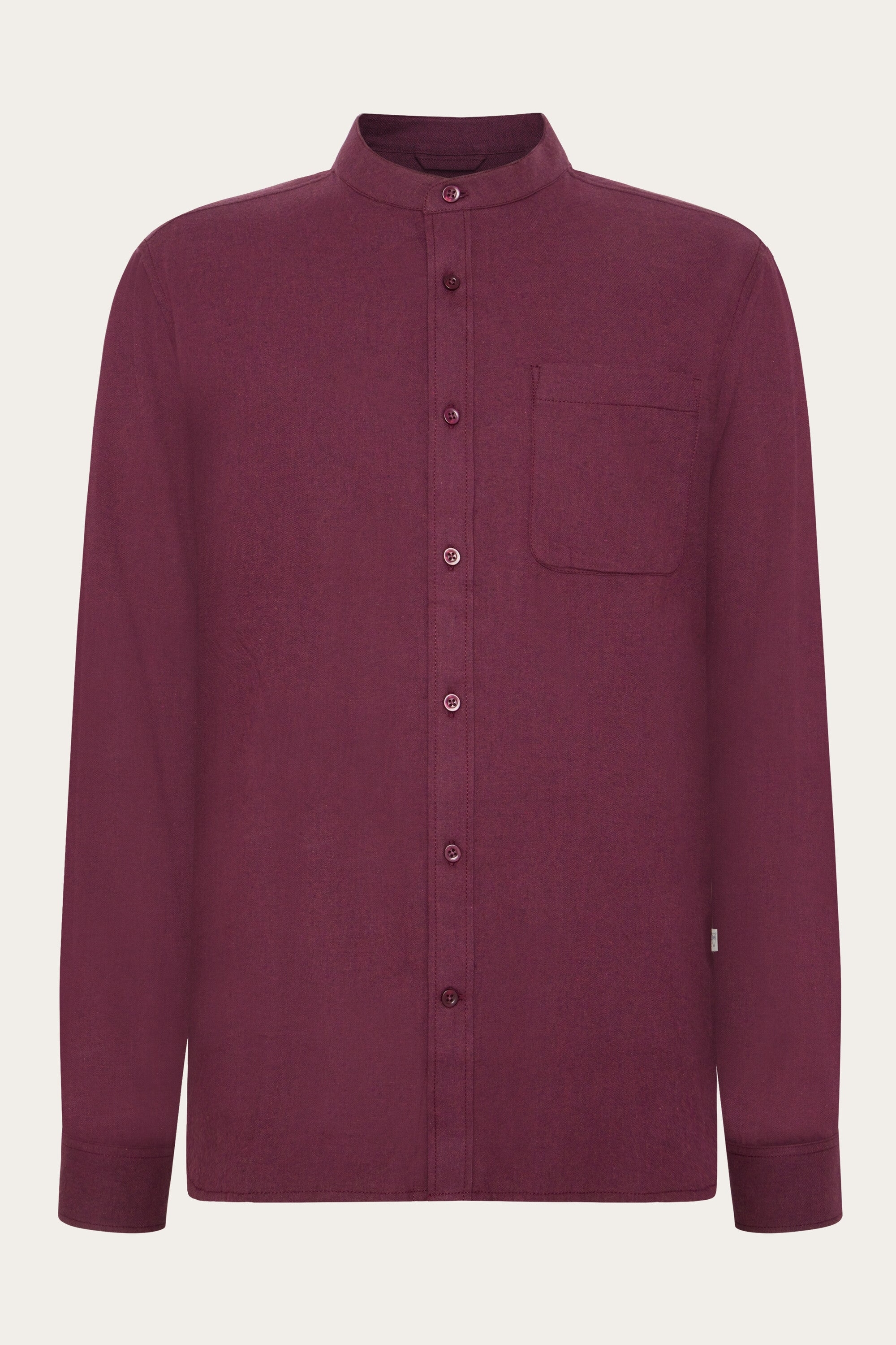 KnowledgeCotton Apparel Herren vegan Hemd Stehkragen Regular Melange Fig Purple