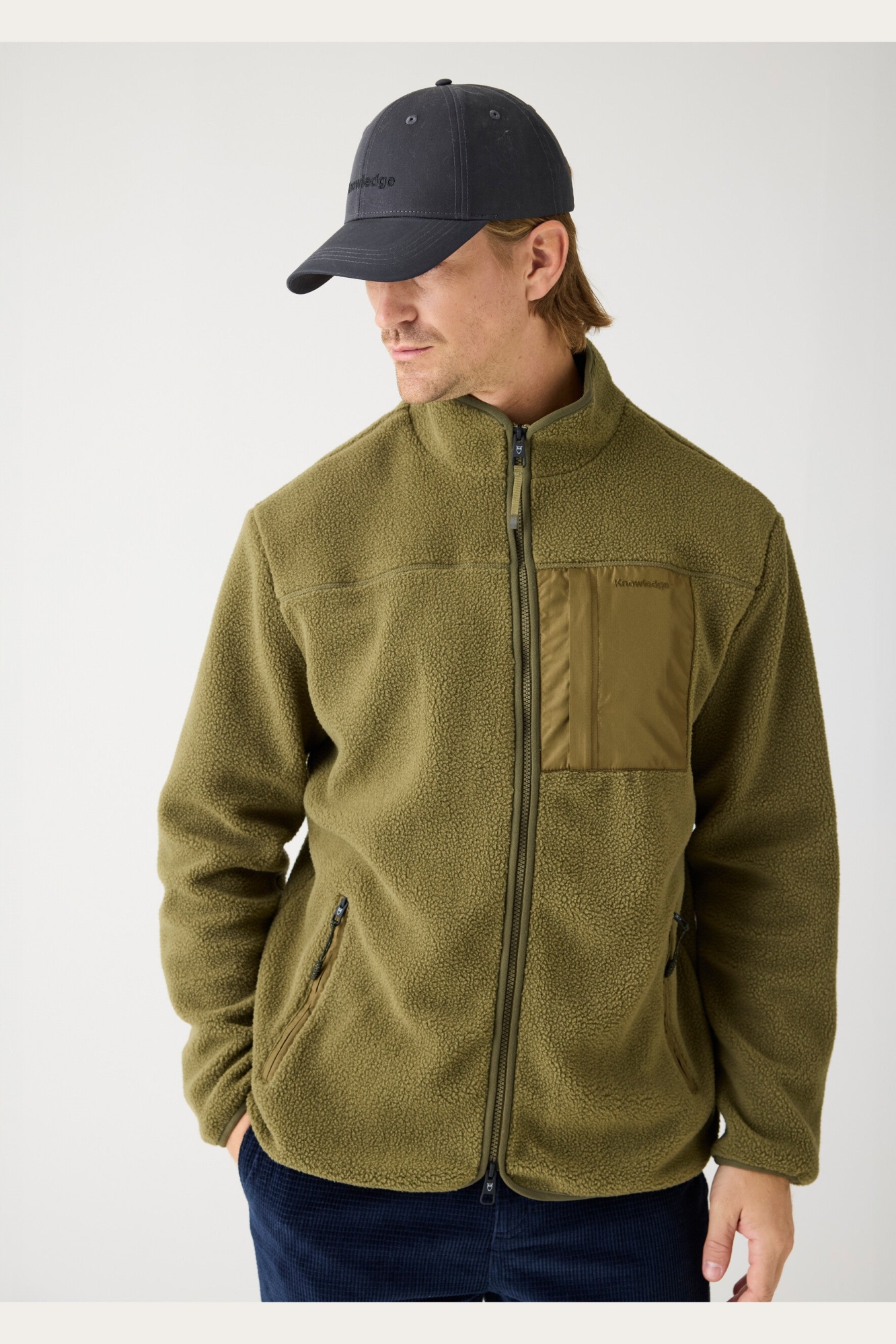 Image of KnowledgeCotton Apparel mannen vegan Zipjack Losse Fleece Gebrande Olijf