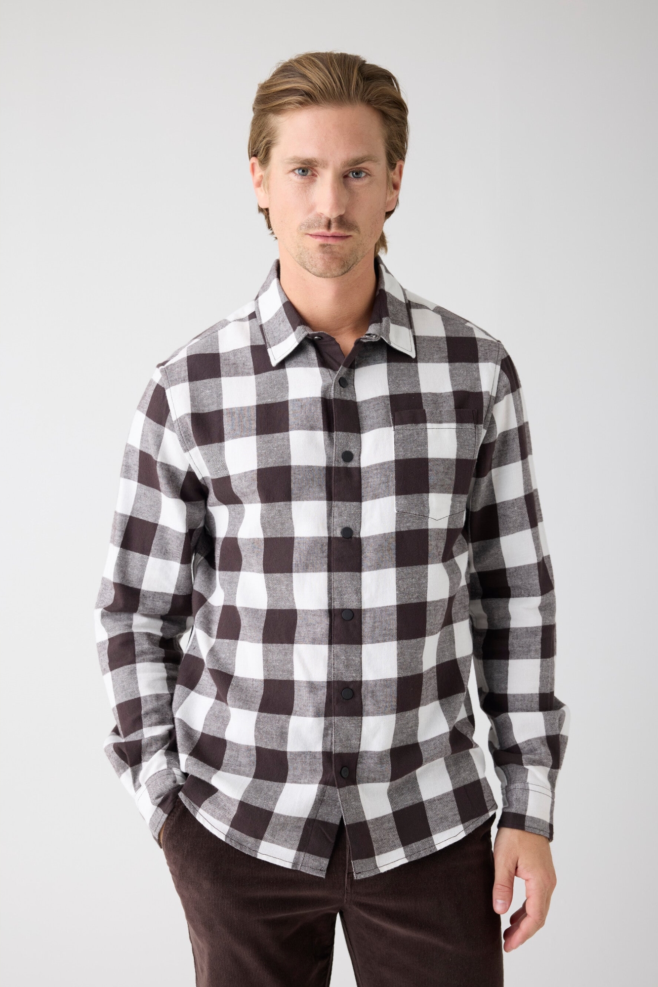 KnowledgeCotton Apparel Herren vegan Hemd Flanell Kariert Braun