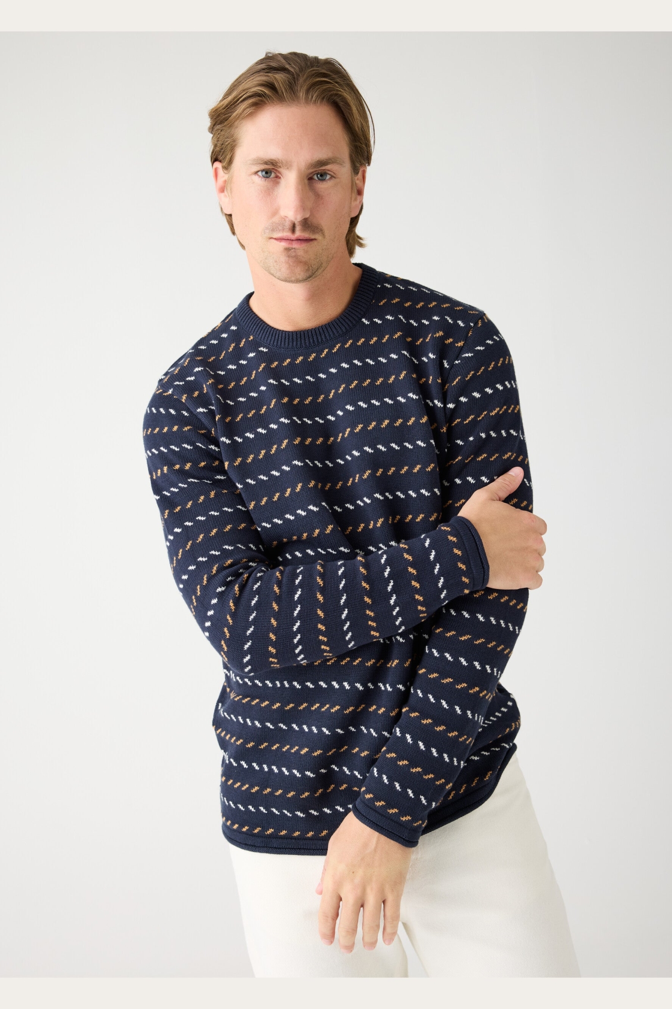KnowledgeCotton Apparel Herren vegan Strickpullover Jacquard Night Sky Navy