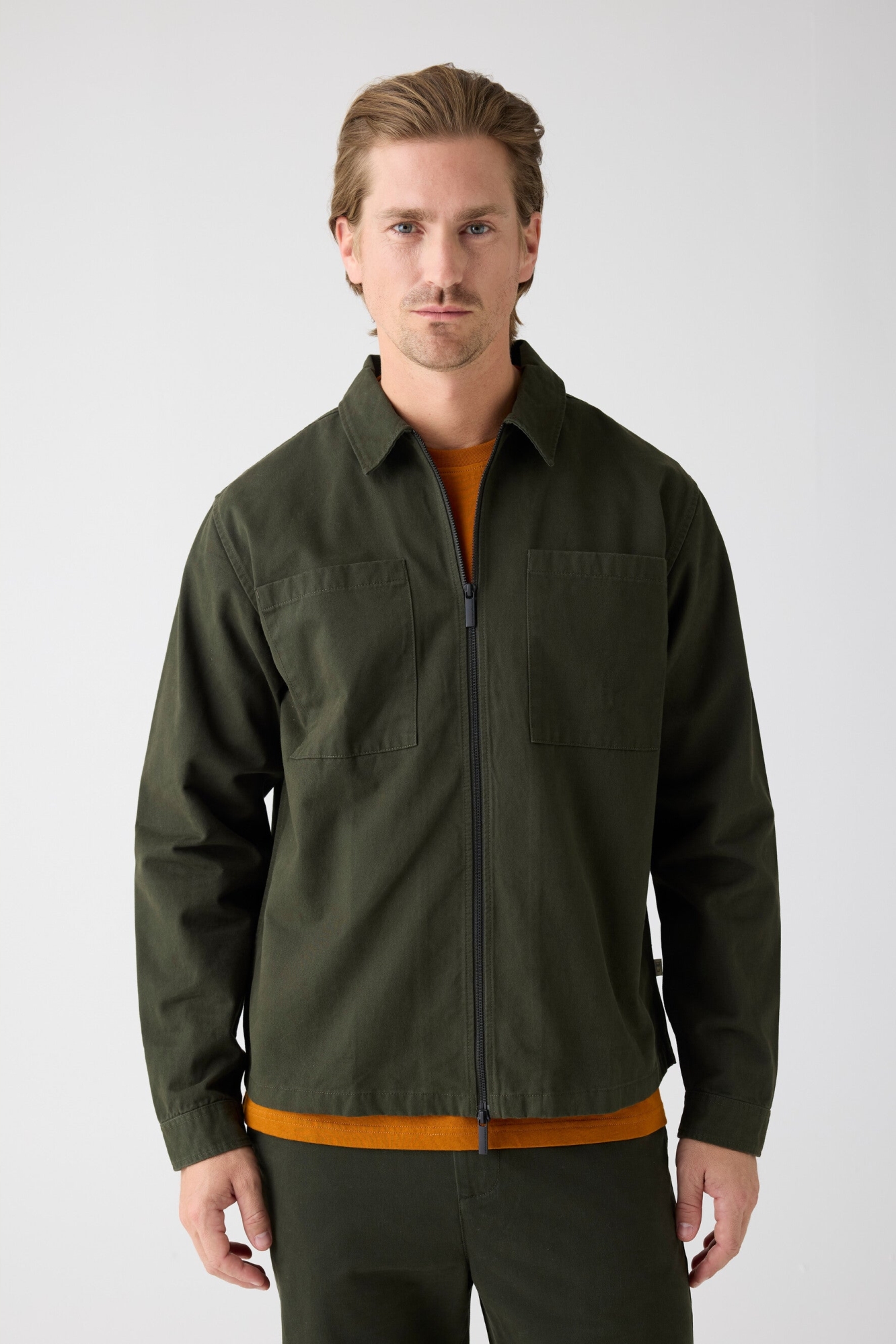 Image of KnowledgeCotton Apparel mannen vegan Ritsoverhemd Twill Forrest Night Green