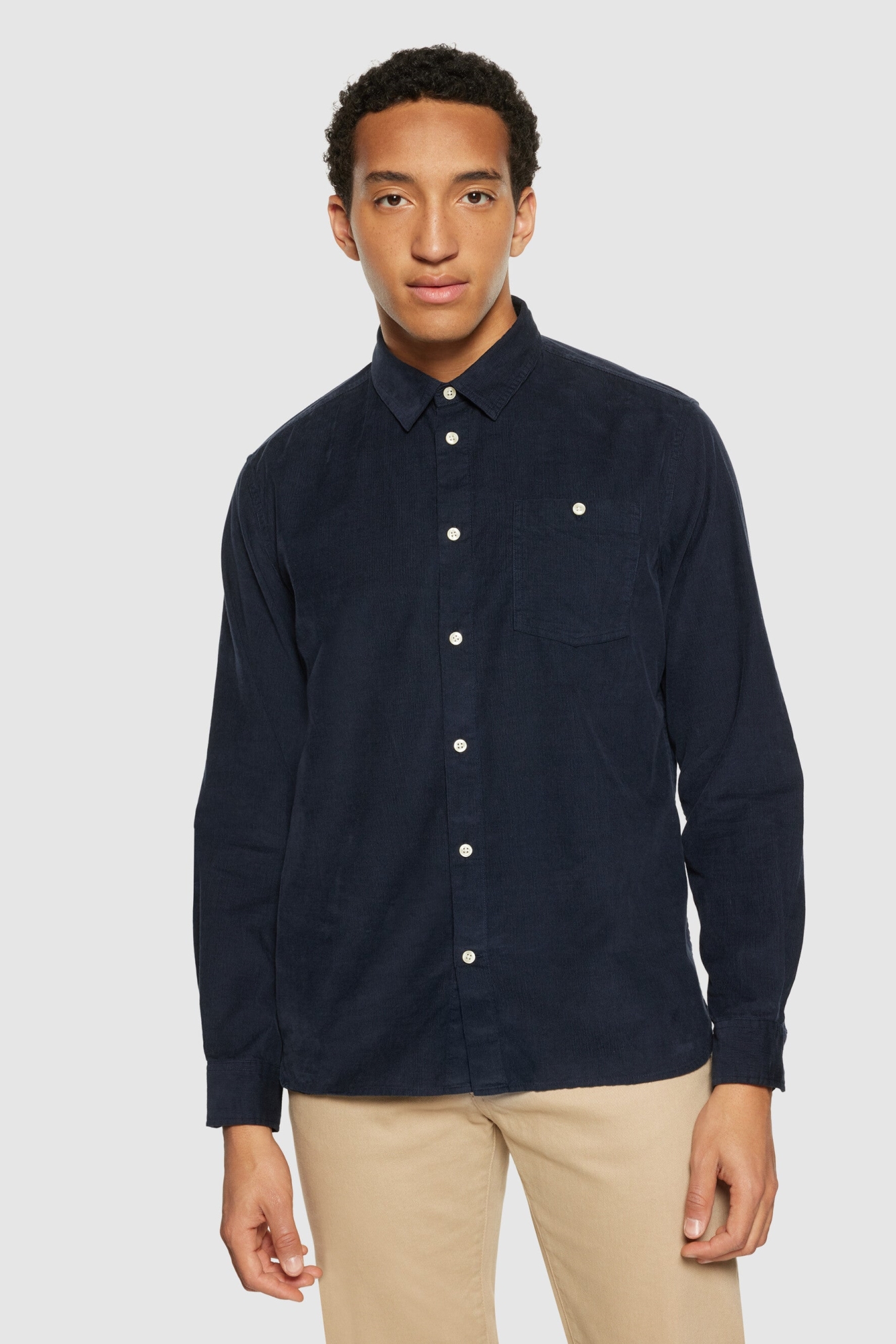 Image of KnowledgeCotton Apparel mannen vegan Overhemd Corduroy Regular Total Eclipse Navy