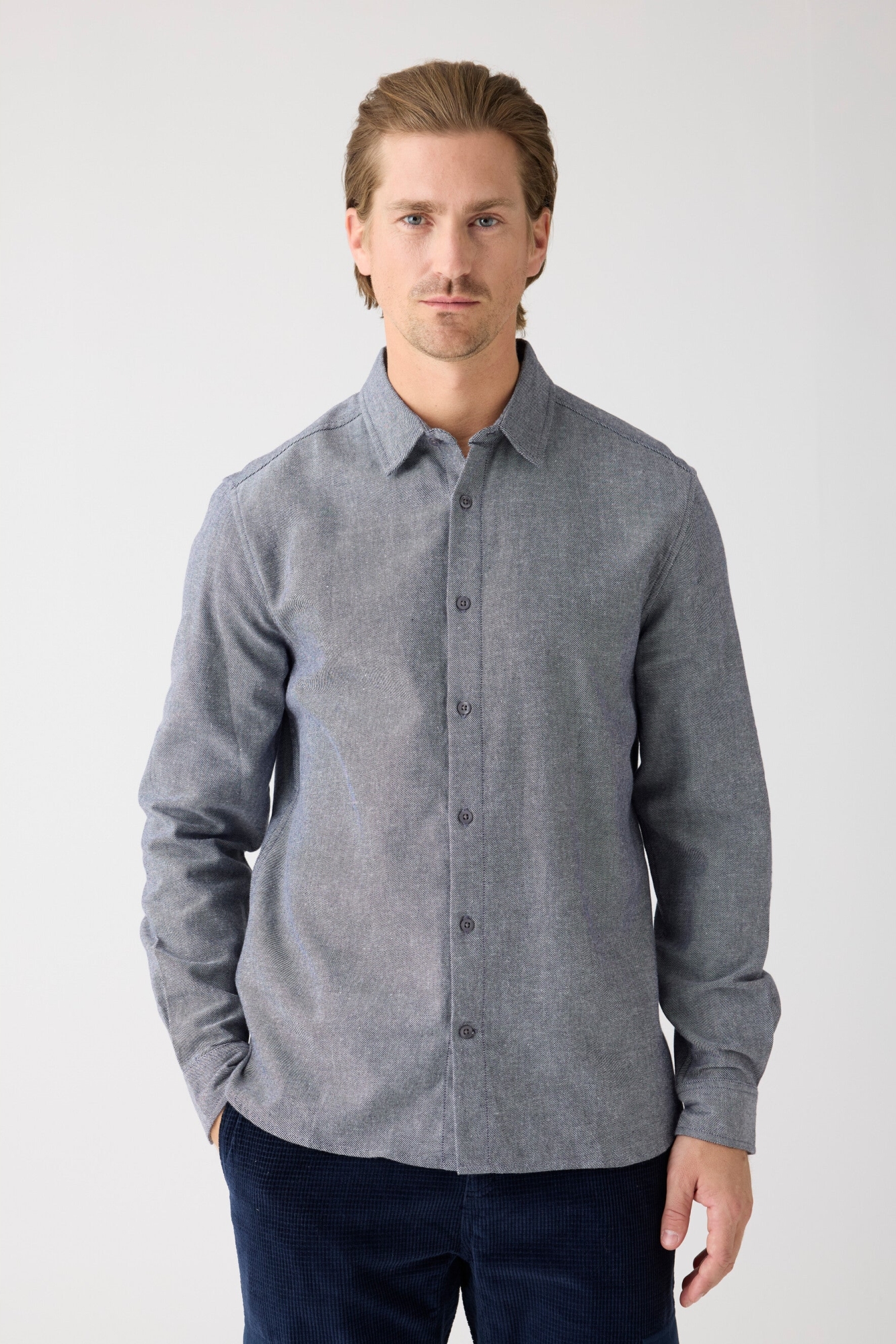 Image of KnowledgeCotton Apparel mannen vegan Shirt Flanel Dune Regular Night Sky Blue