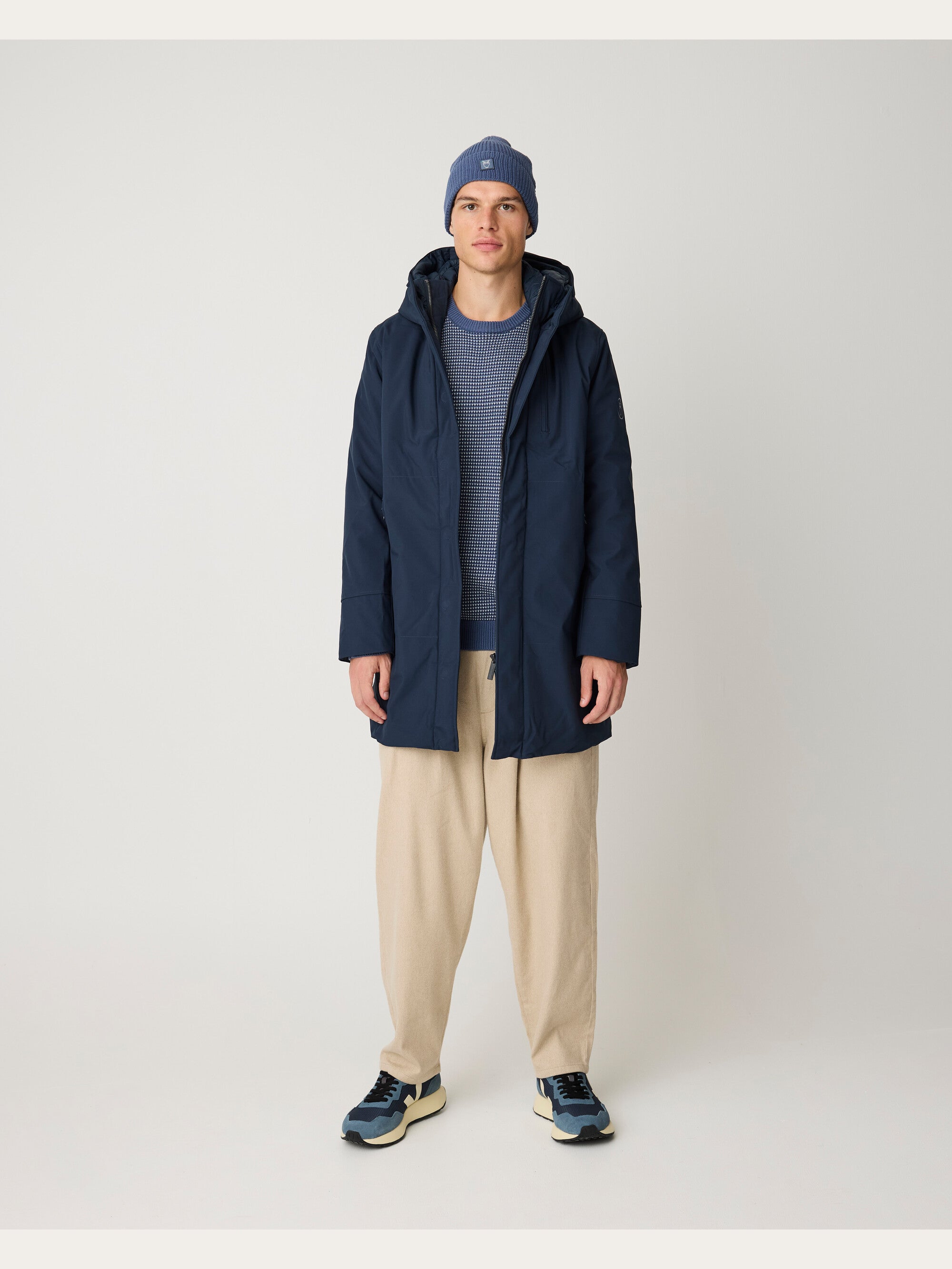 KnowledgeCotton Apparel men vegan Jacket Long Climate Shell Total Eclipse Navy