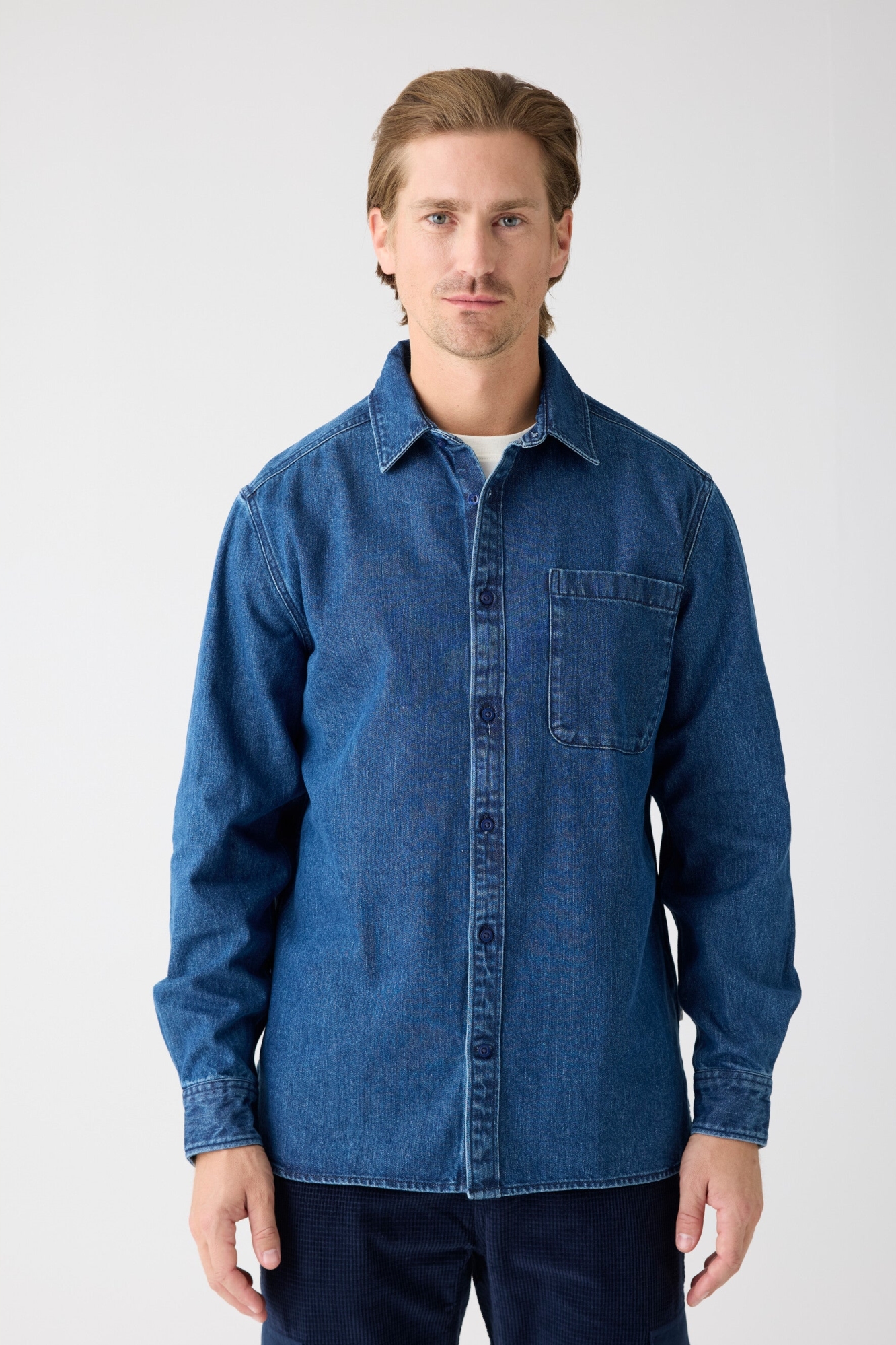 Image of KnowledgeCotton Apparel mannen vegan Denim Overhemd Natuurlijk Indigo Donkerblauw