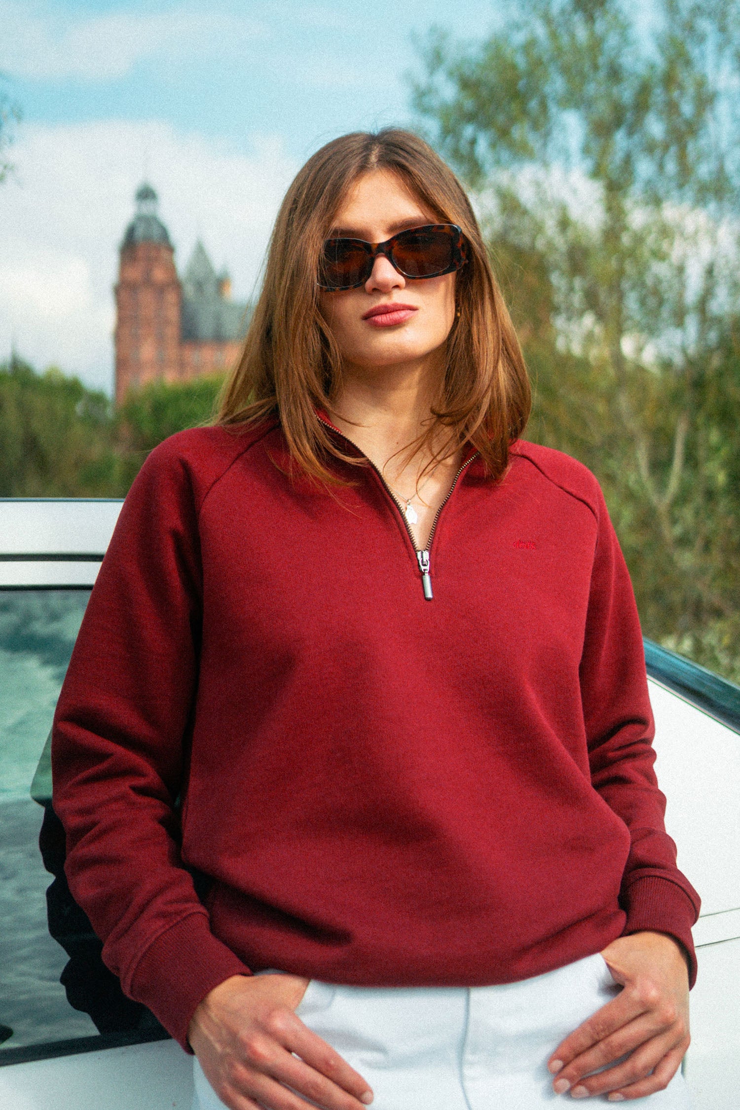 107303 - Herren vegan Pullover Quarter Zip Royal Burgundy