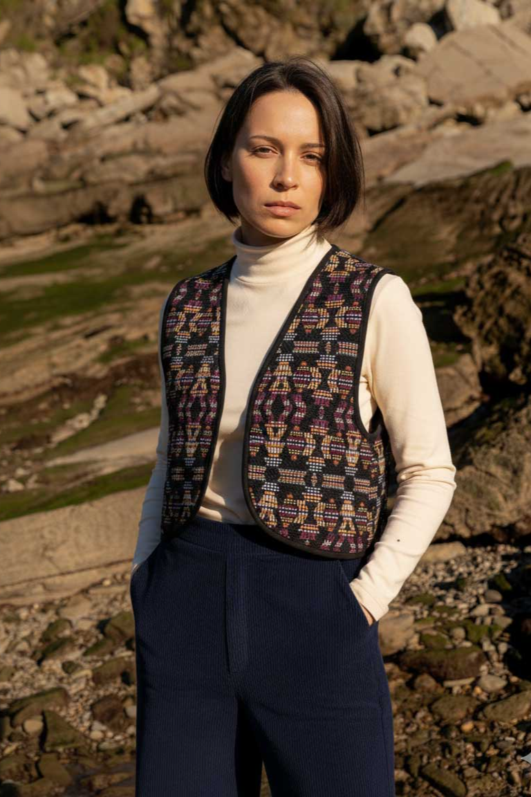 WiDDA Damen vegan Weste Mia Jacquard Dunkelblau