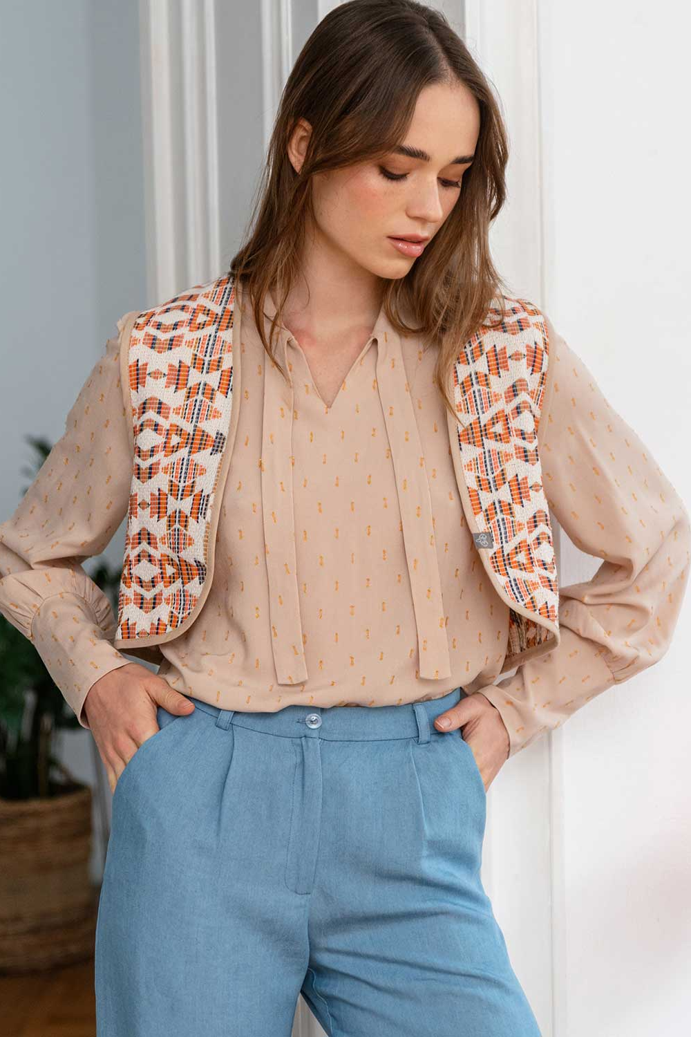 WiDDA Damen vegan Weste Mia Jacquard Beige