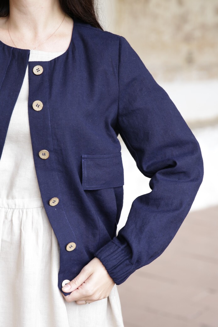 Amber Linen womens vegan Jacket Bomber Helsinki Navy Blue