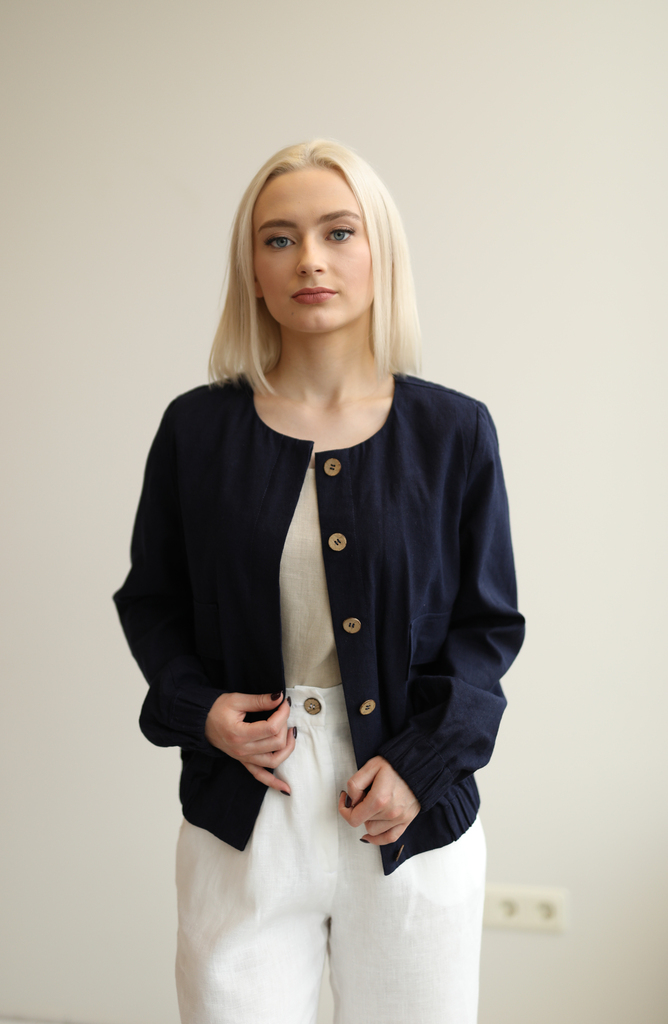 Amber Linen Damen vegan Jacke Bomber Helsinki Marineblau