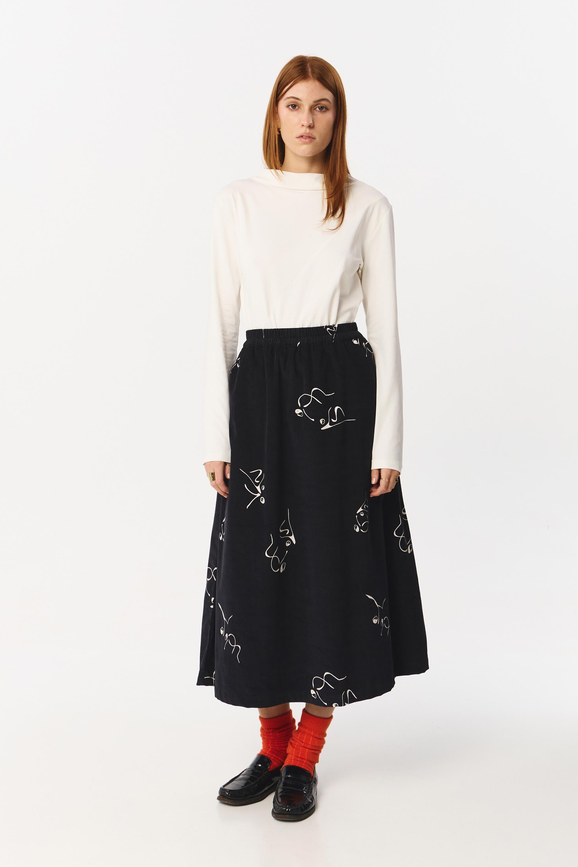 107495 - Damen vegan Rock Cord Dax Print Tänzer Schwarz 107495 - Damen vegan Rock Cord Dax Print Tänzer Schwarz