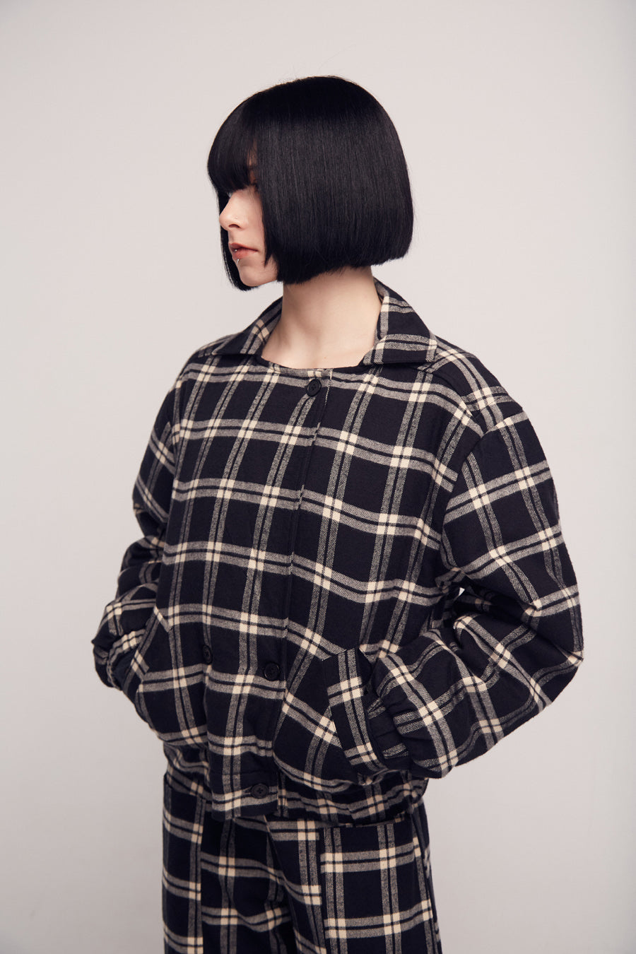 SUITE13LAB Damen vegan Jacke Bosc Check Schwarz