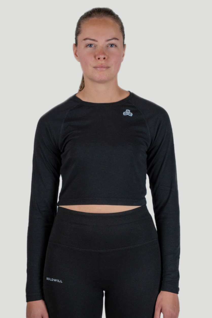 Boldwill Damen vegan Crop Top Longsleeve Wood Schwarz