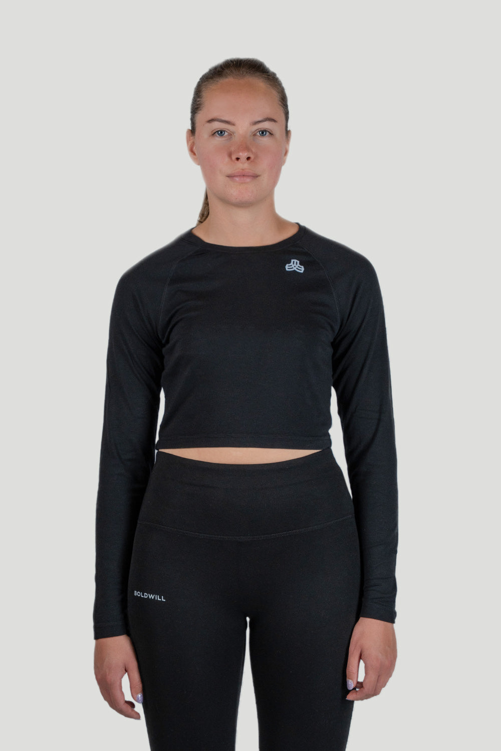 Boldwill womens vegan Crop Top Longsleeve Wood Black