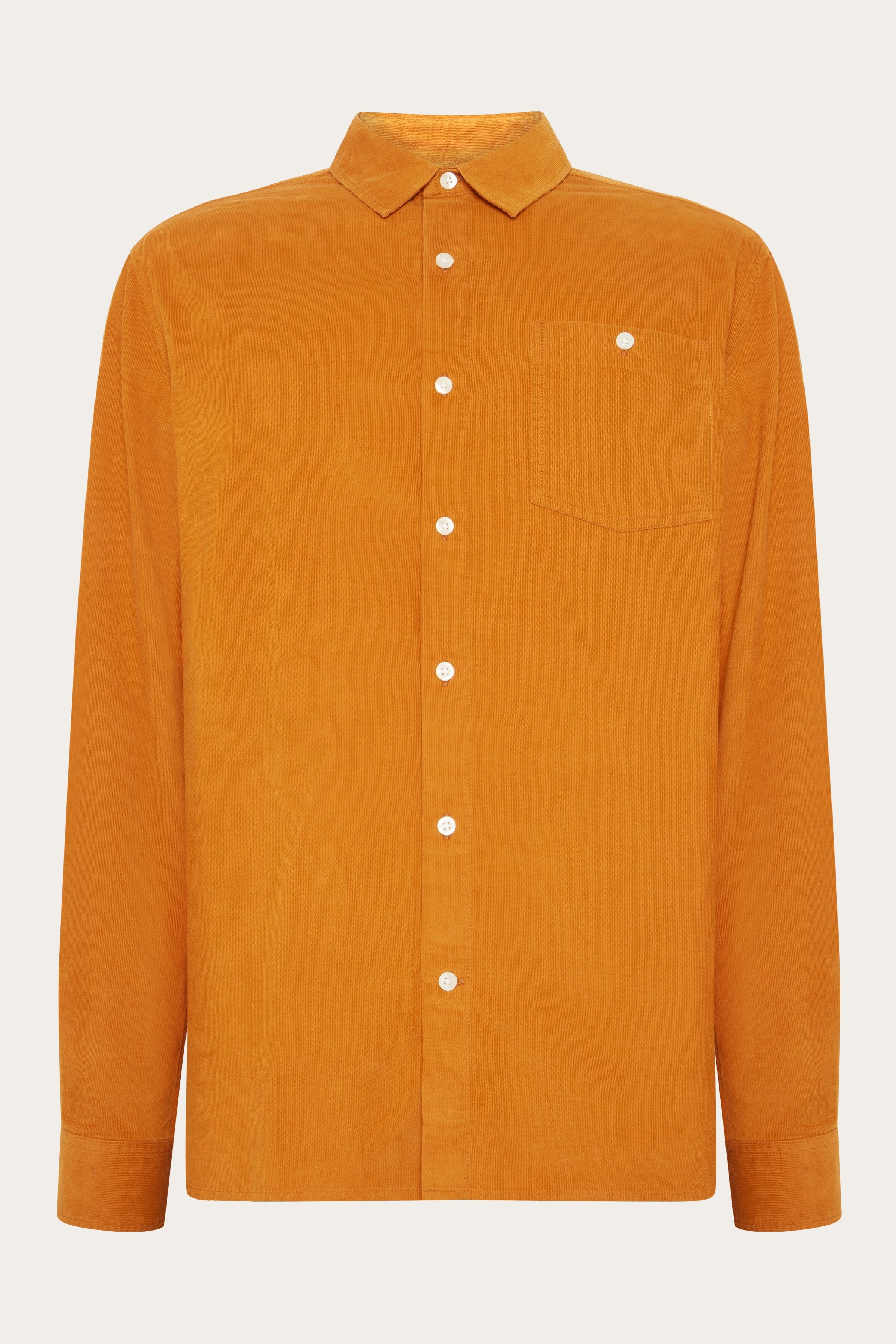 KnowledgeCotton Apparel Herren vegan Hemd Regular Corduroy Pumpkin Spice