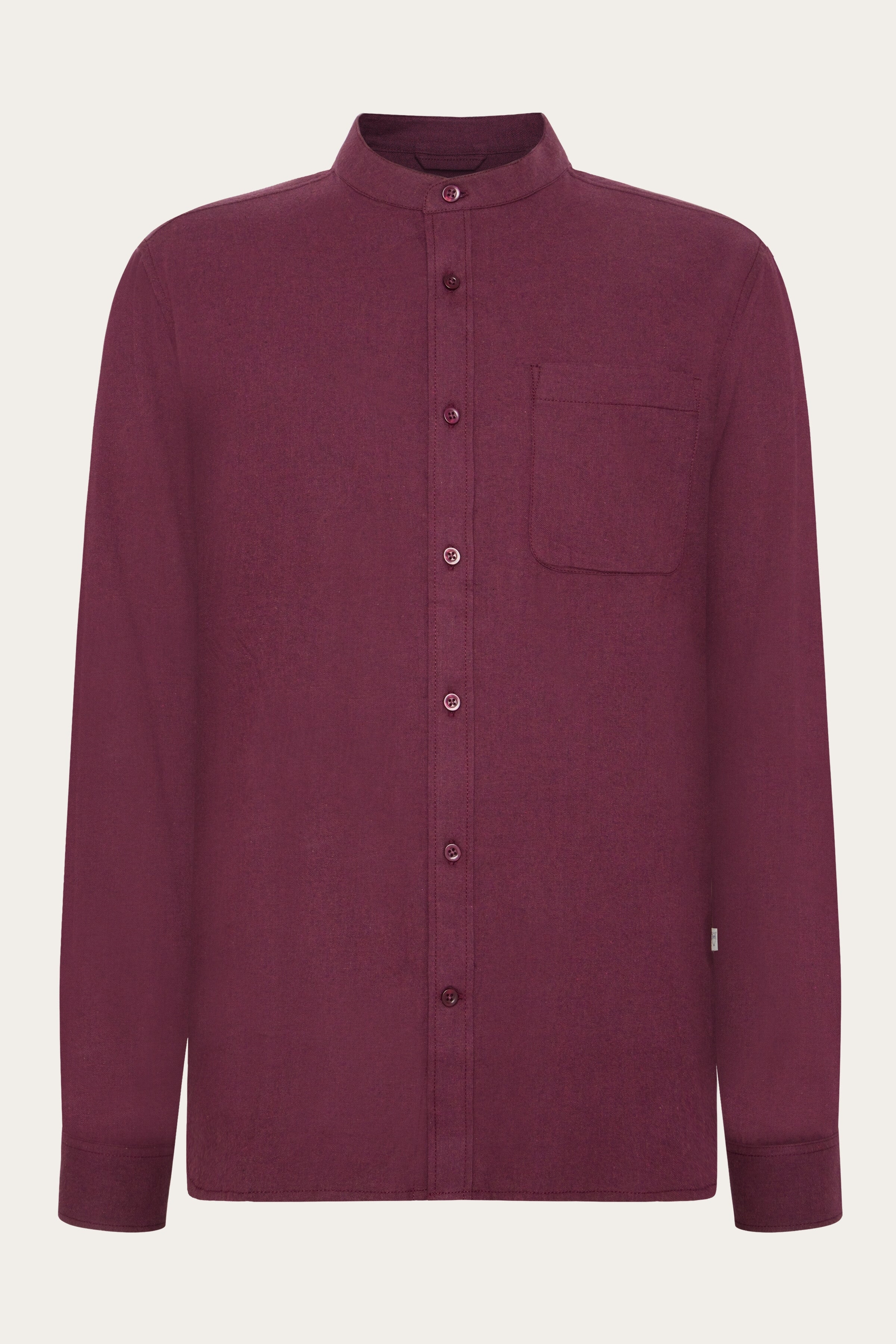 KnowledgeCotton Apparel Herren vegan Hemd Stehkragen Regular Melange Fig Purple