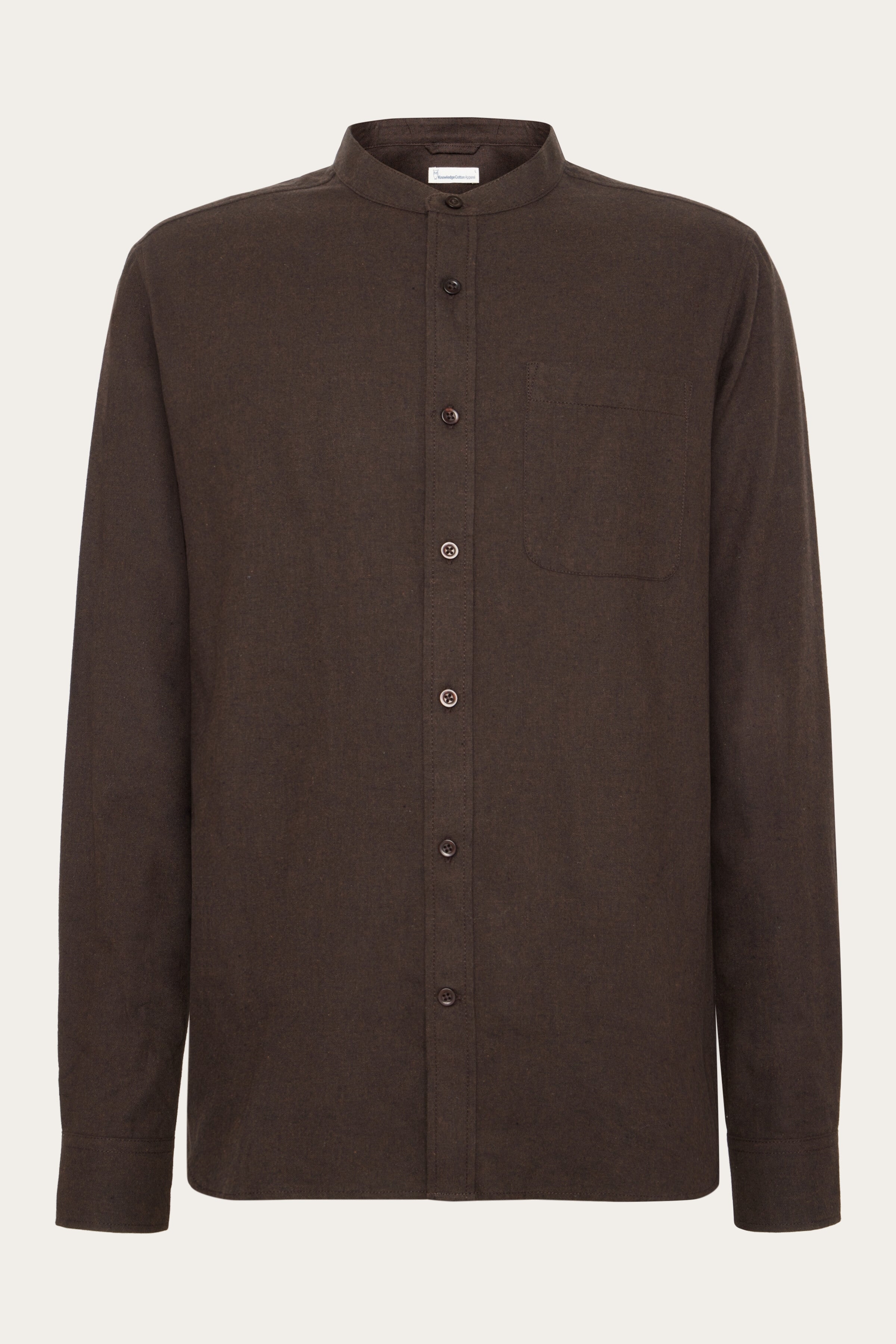 KnowledgeCotton Apparel Herren vegan Hemd Stehkragen Regular Melange Chocolate Torte