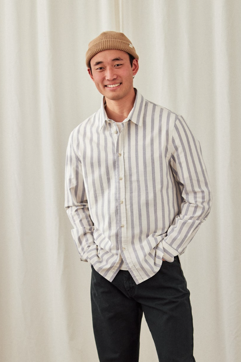 TWOTHIRDS Herren vegan Hemd Campana Blaue Streifen