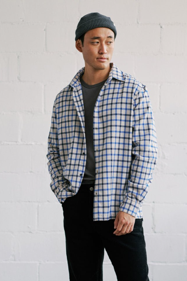 TWOTHIRDS Herren vegan Hemd Hareby Grau/Blau Schwarz