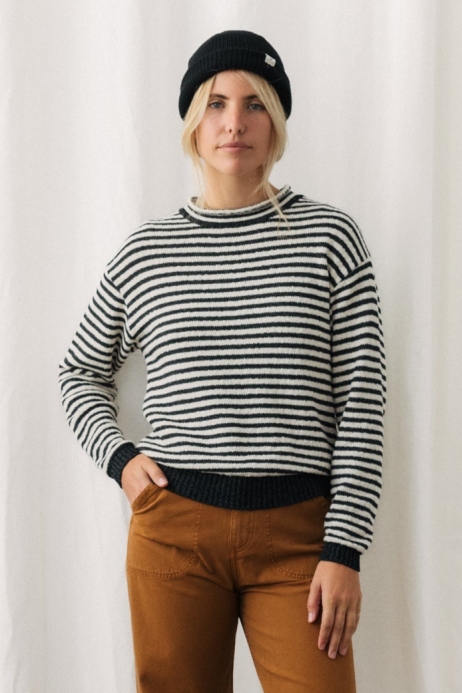 TWOTHIRDS Damen vegan Pullover Necker Schwarz/Ecru