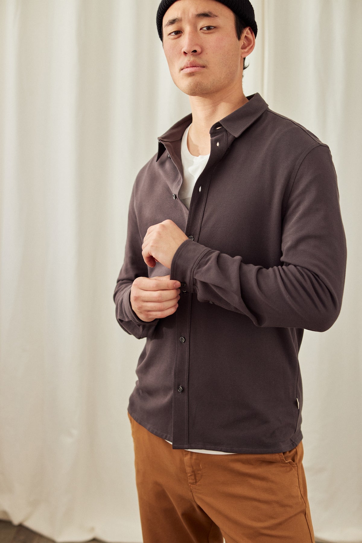 TWOTHIRDS Herren vegan Hemd Kwale Dark Sand