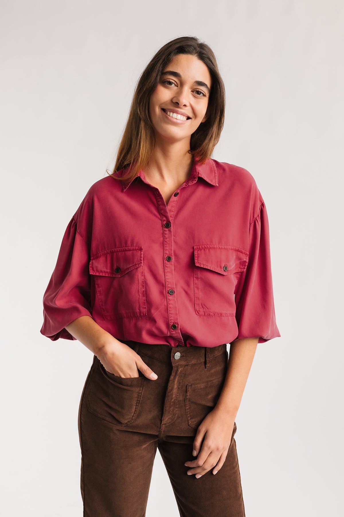 Image of TWOTHIRDS dames vegan Shirt Hamushin Washed Fuchsia